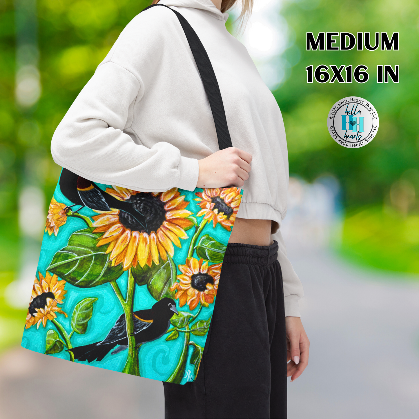 Sunflower Tote Bag - Original Art, Blackbirds and Sunflowers from Mama Mosaic Artworks - 3 Sizes
