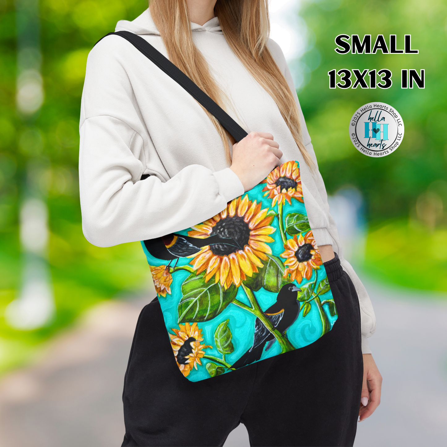 Sunflower Tote Bag - Original Art, Blackbirds and Sunflowers from Mama Mosaic Artworks - 3 Sizes