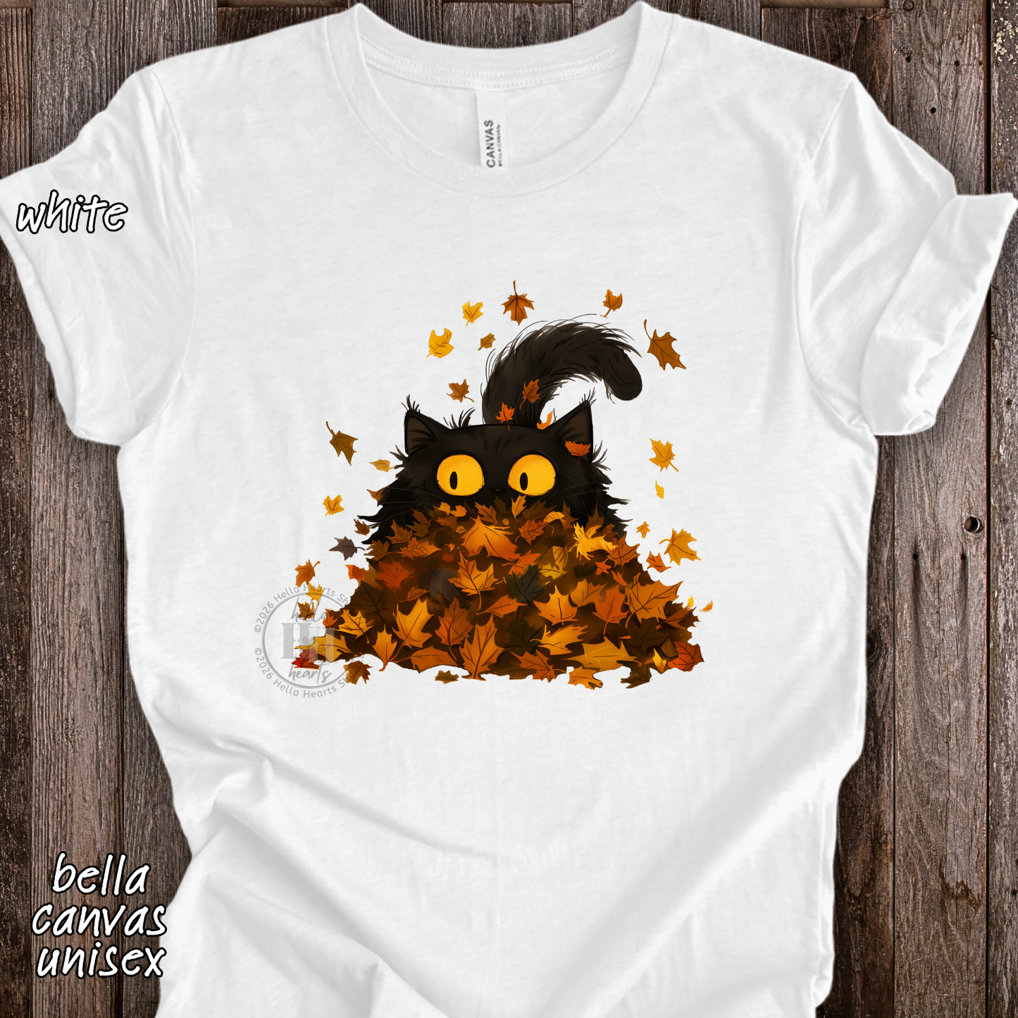 Black Cat Playing in Fall Leaves: Long Sleeve T-Shirt, Unisex
