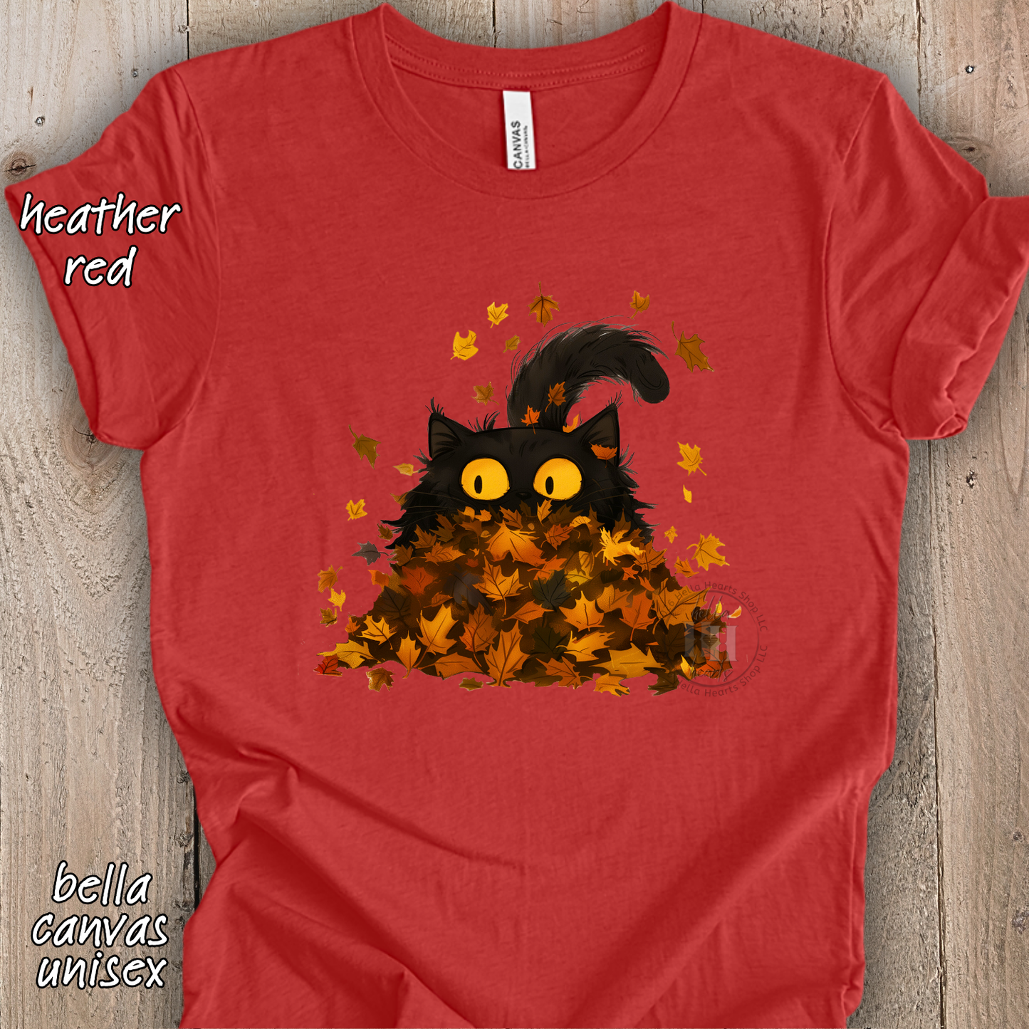 Black Cat Playing in Fall Leaves: Long Sleeve T-Shirt, Unisex