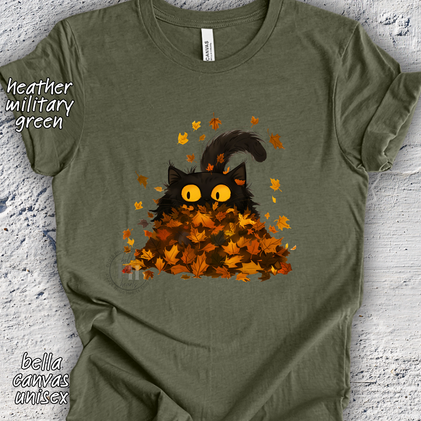 Black Cat Playing in Fall Leaves: Long Sleeve T-Shirt, Unisex