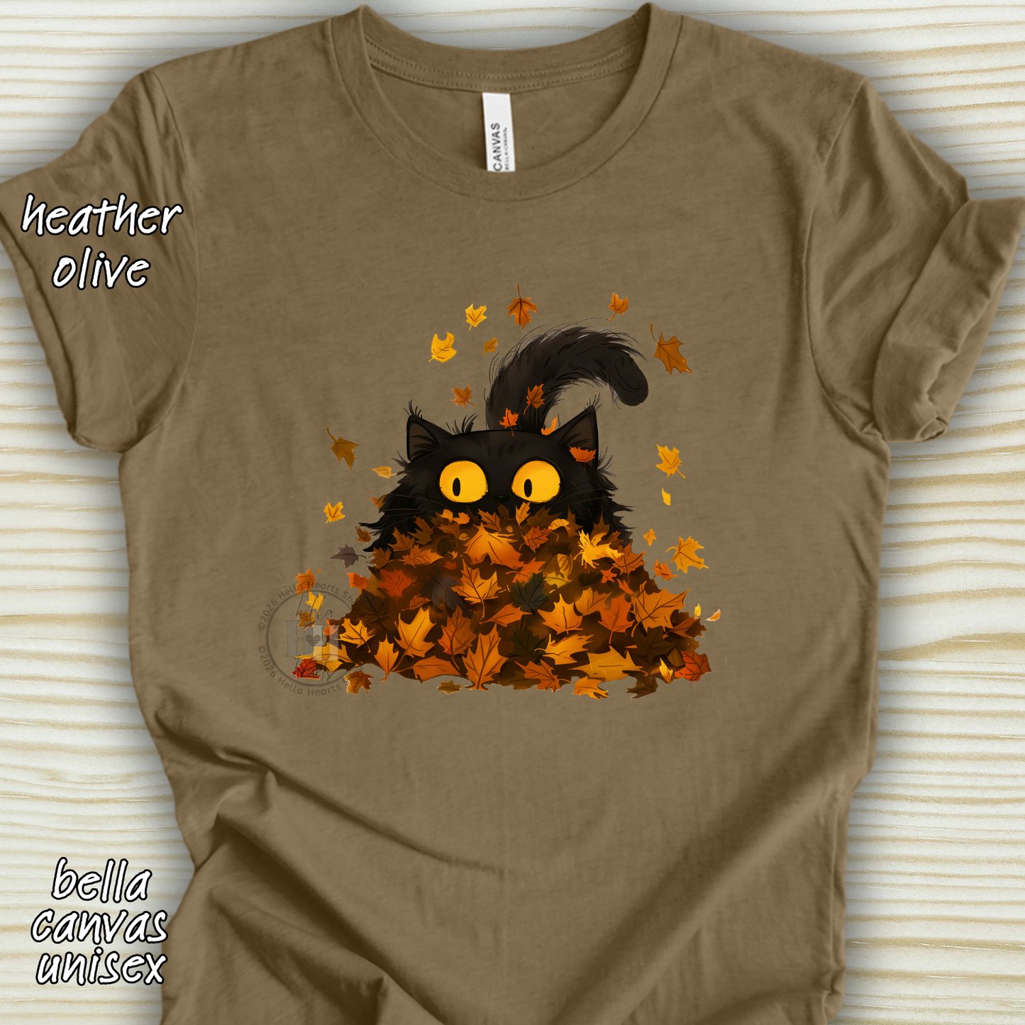 Black Cat Playing in Fall Leaves: Long Sleeve T-Shirt, Unisex