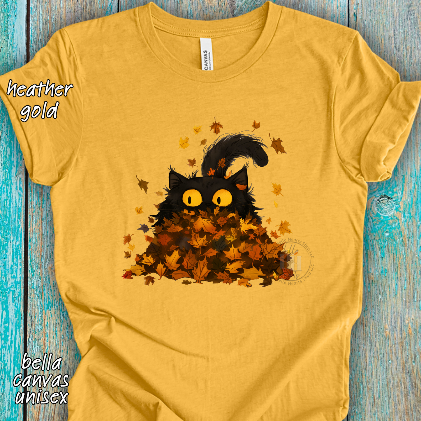 Black Cat Playing in Fall Leaves: Long Sleeve T-Shirt, Unisex