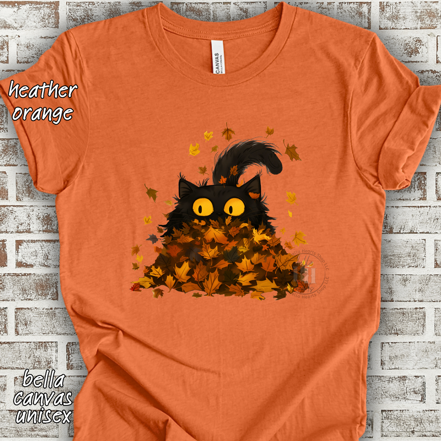 Black Cat Playing in Fall Leaves: Long Sleeve T-Shirt, Unisex