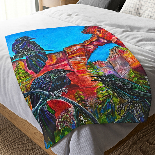 Sedona Devil's Bridge Blanket - Velveteen Plush Throw - Three Crows at Devil's Bridge from Mama Mosaic Artworks