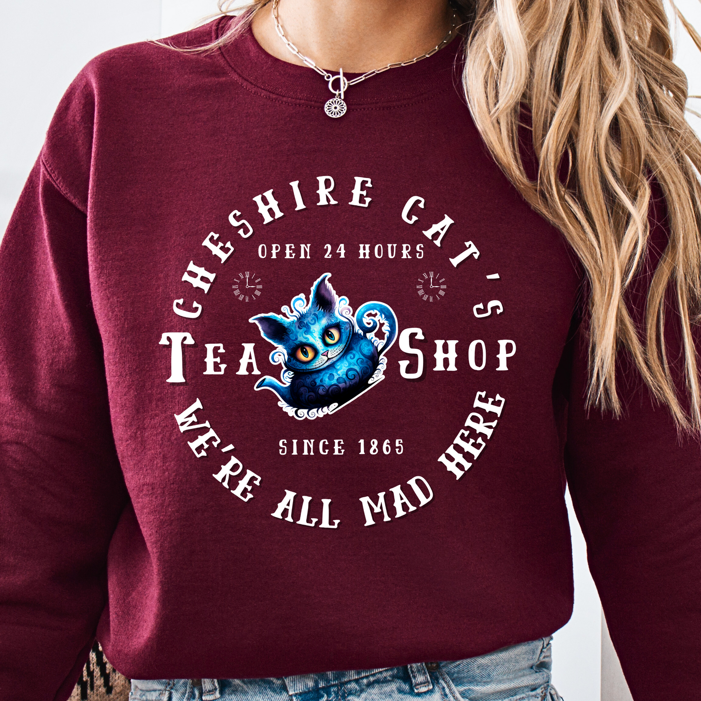 Cheshire Cat Sweatshirt - Tea Shop Alice in Wonderland Unisex Crew