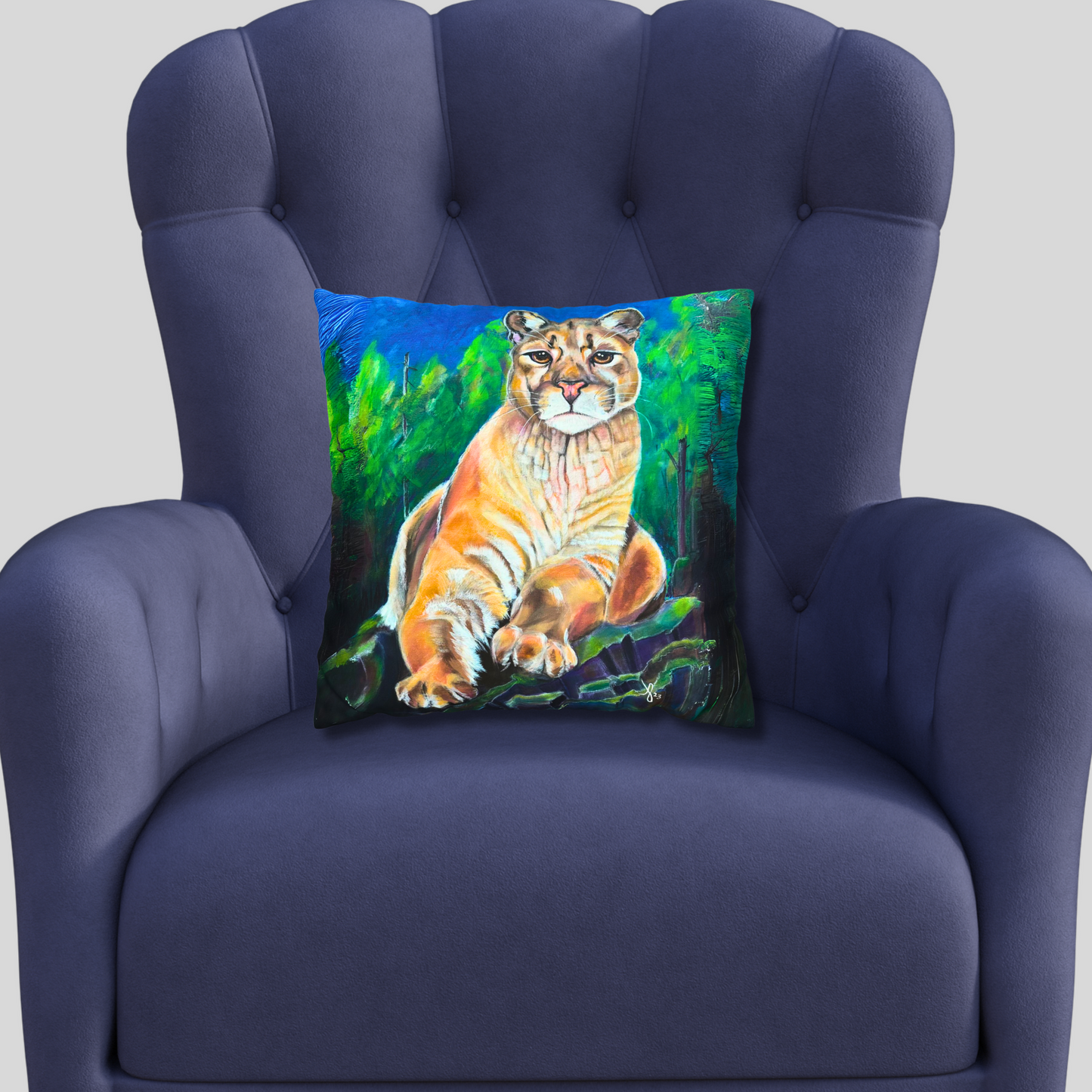 Cougar Throw Pillow Cover - Faux Suede 3 Sizes - Cascade Lioness from Mama Mosaic Artworks