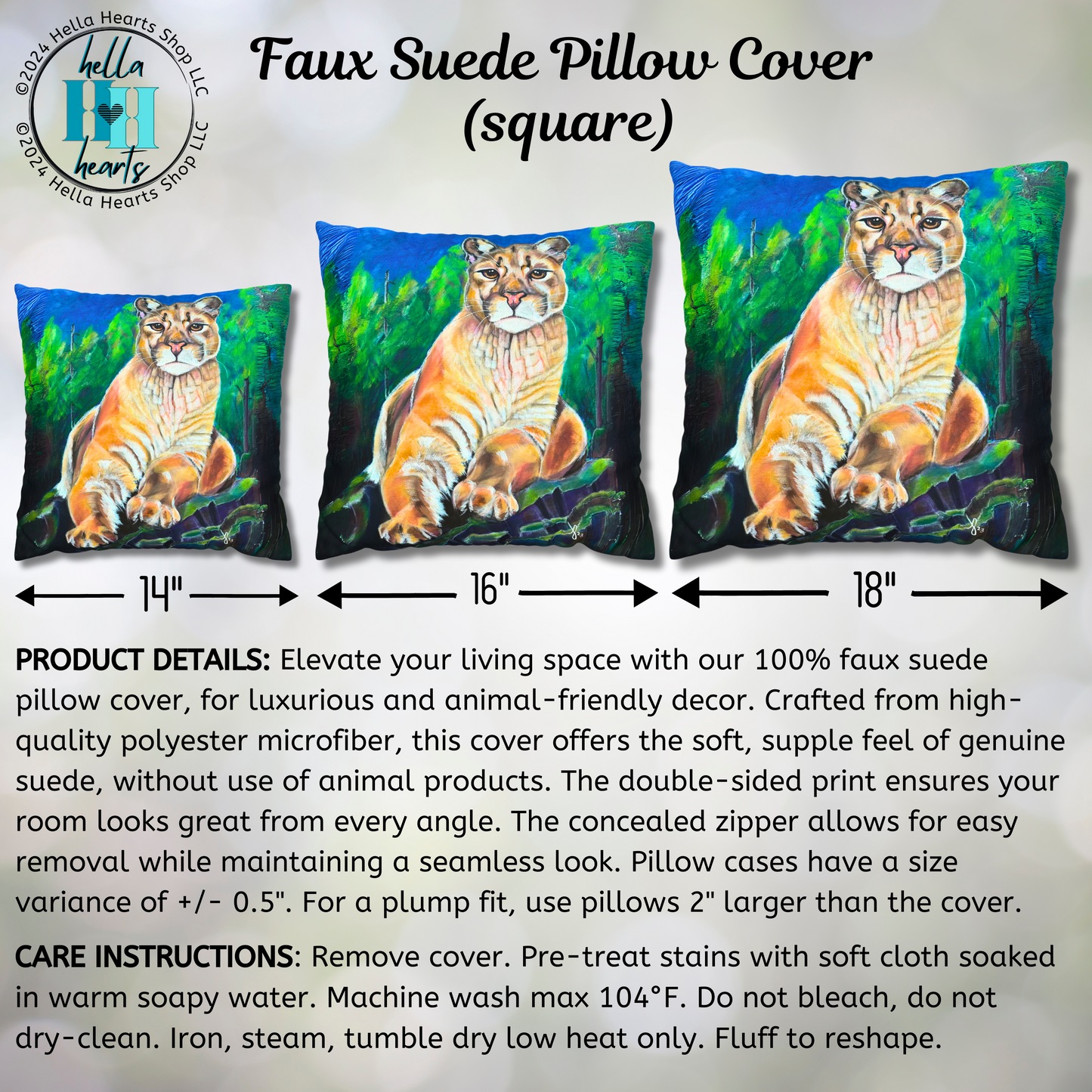 Cougar Throw Pillow Cover - Faux Suede 3 Sizes - Cascade Lioness from Mama Mosaic Artworks