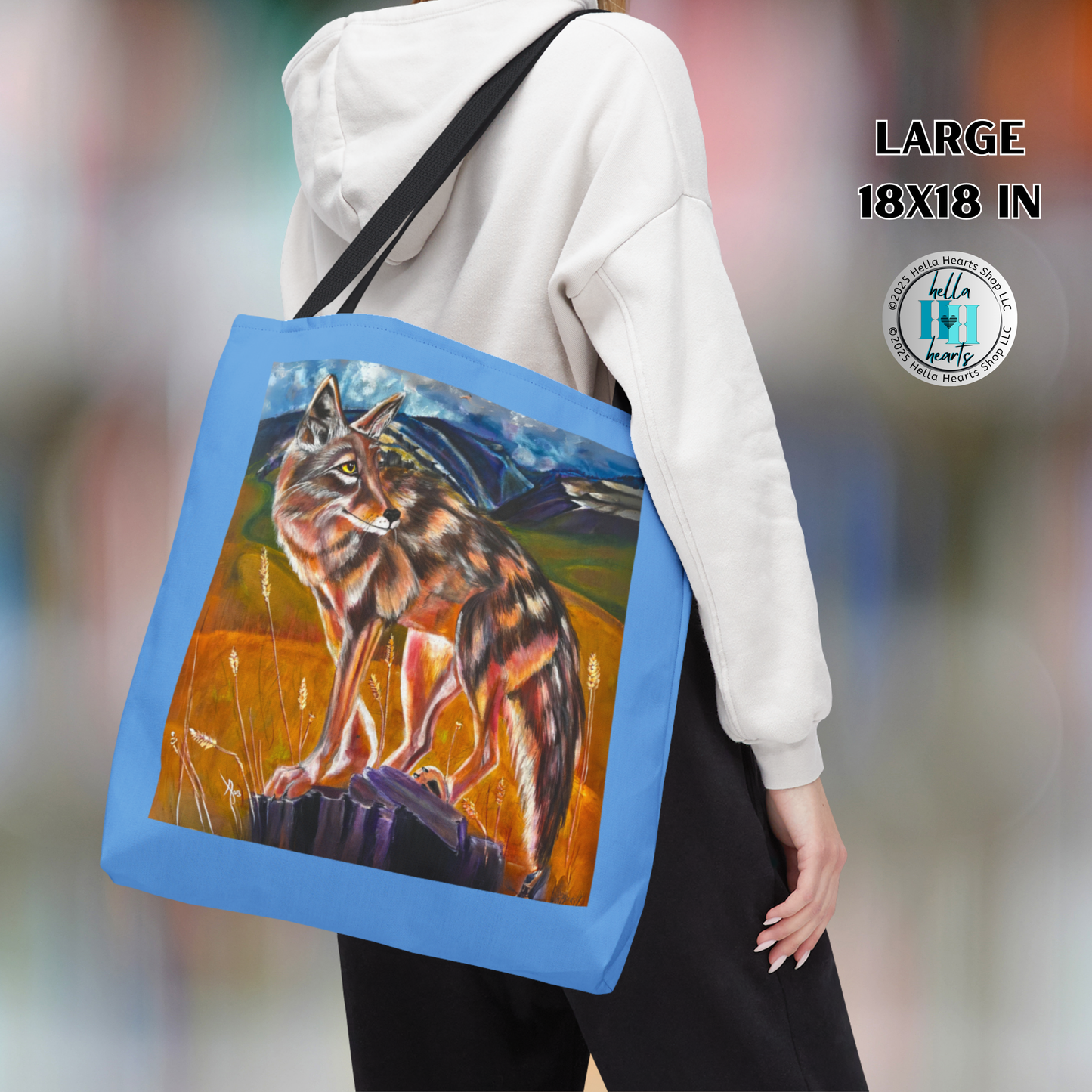 Plains Coyote Tote Bag - Original Art, Lady of the Plains from Mama Mosaic Artworks - 3 Sizes