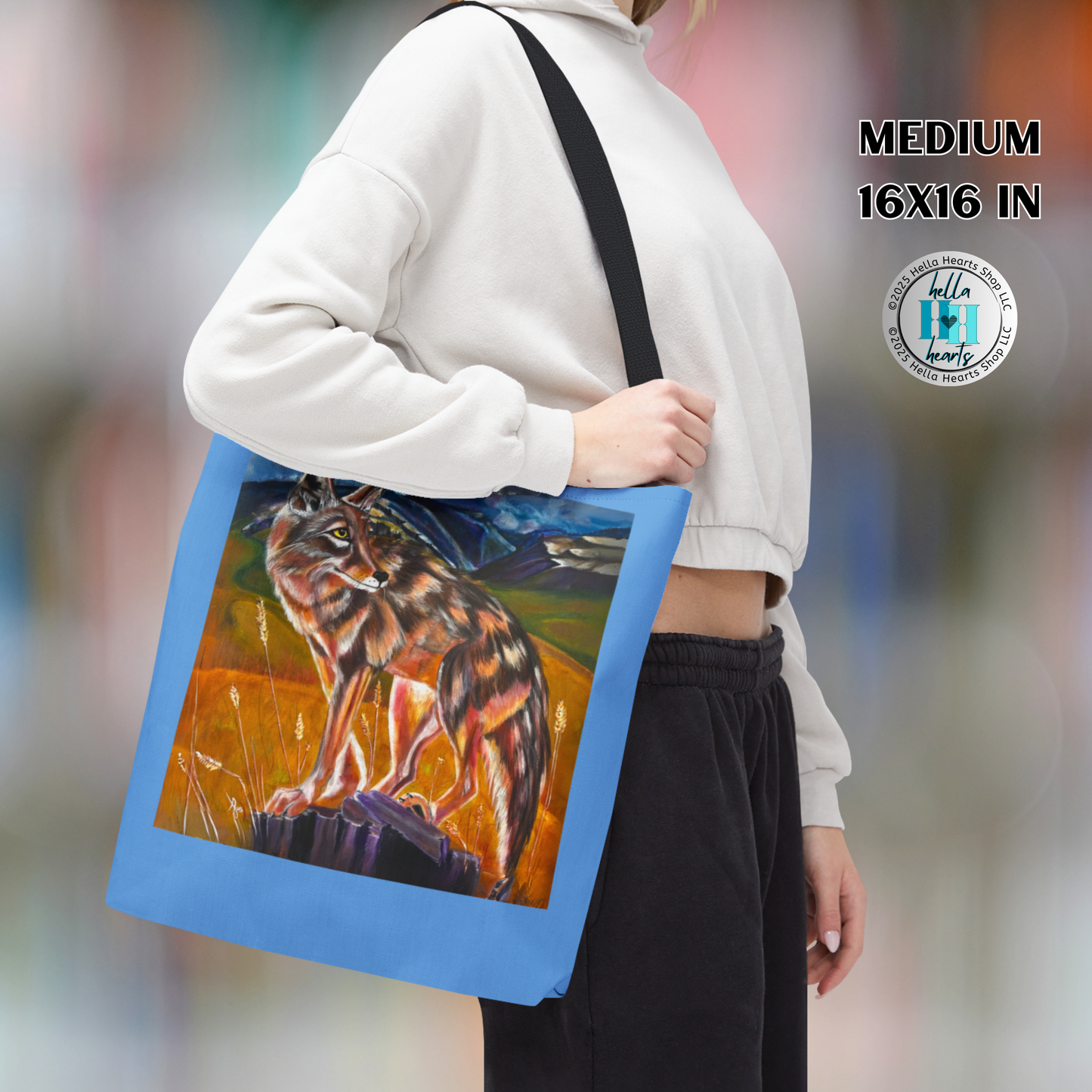 Plains Coyote Tote Bag - Original Art, Lady of the Plains from Mama Mosaic Artworks - 3 Sizes