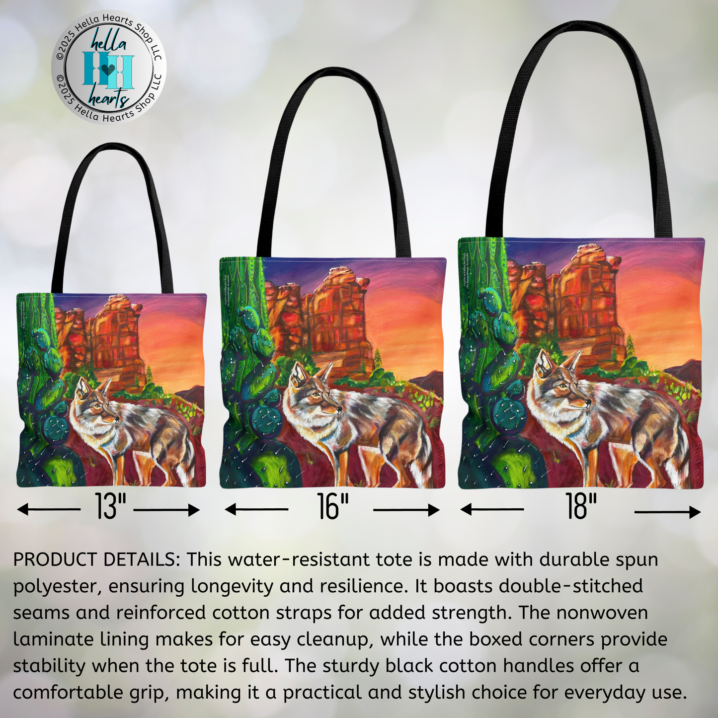 Sedona Coyote Tote Bag - Original Art, Coyote at Coffee Pot Rock from Mama Mosaic Artworks - 3 Sizes