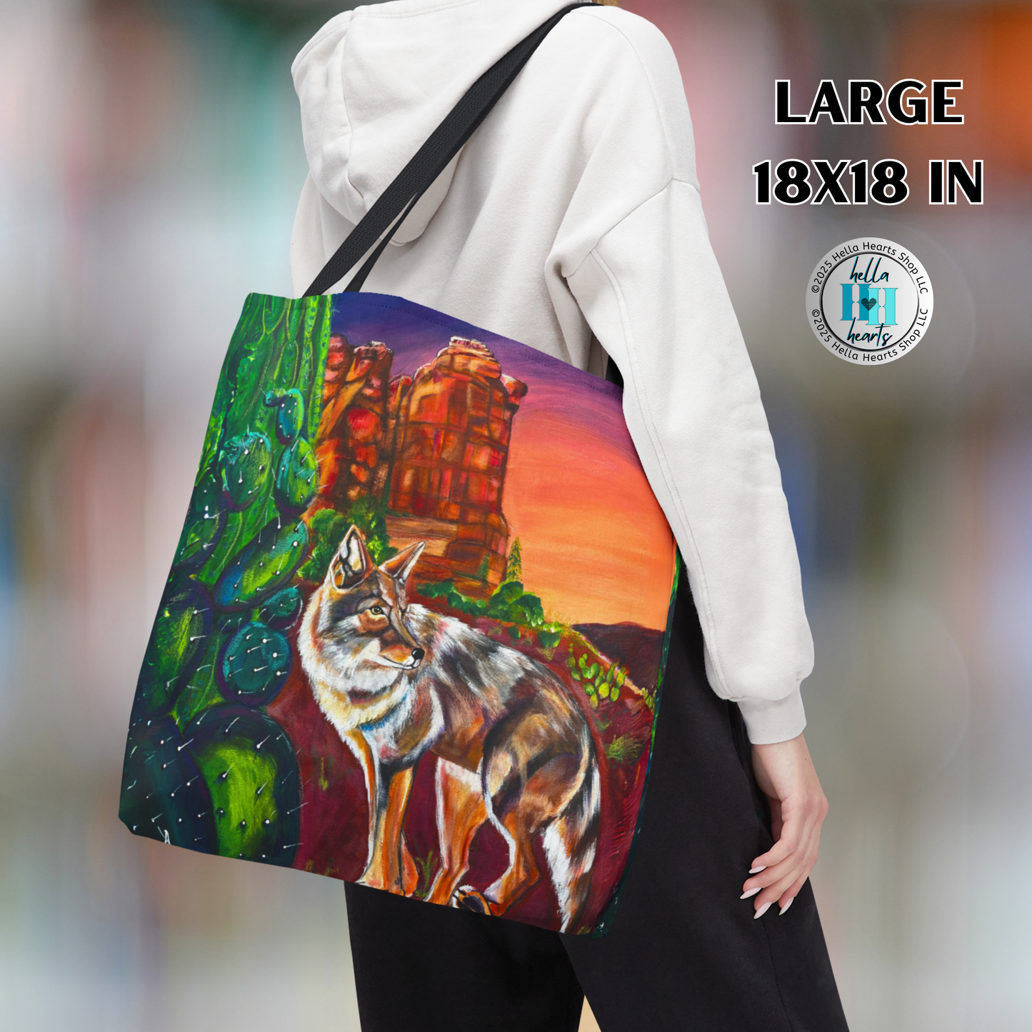 Sedona Coyote Tote Bag - Original Art, Coyote at Coffee Pot Rock from Mama Mosaic Artworks - 3 Sizes