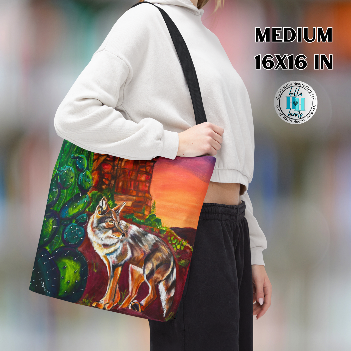Sedona Coyote Tote Bag - Original Art, Coyote at Coffee Pot Rock from Mama Mosaic Artworks - 3 Sizes