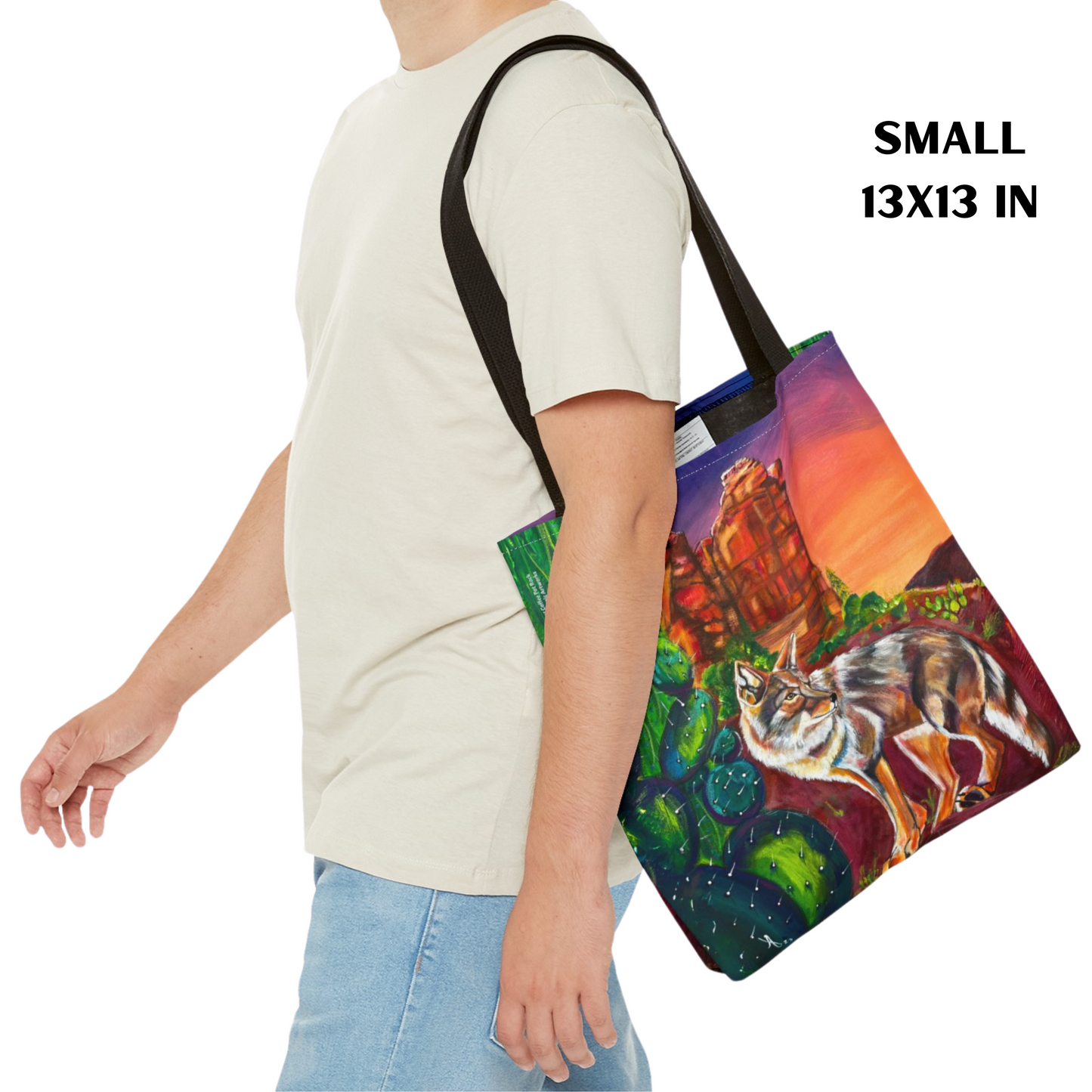 Sedona Coyote Tote Bag - 3 Sizes - Coyote at Coffee Pot Rock from Mama Mosaic Artworks