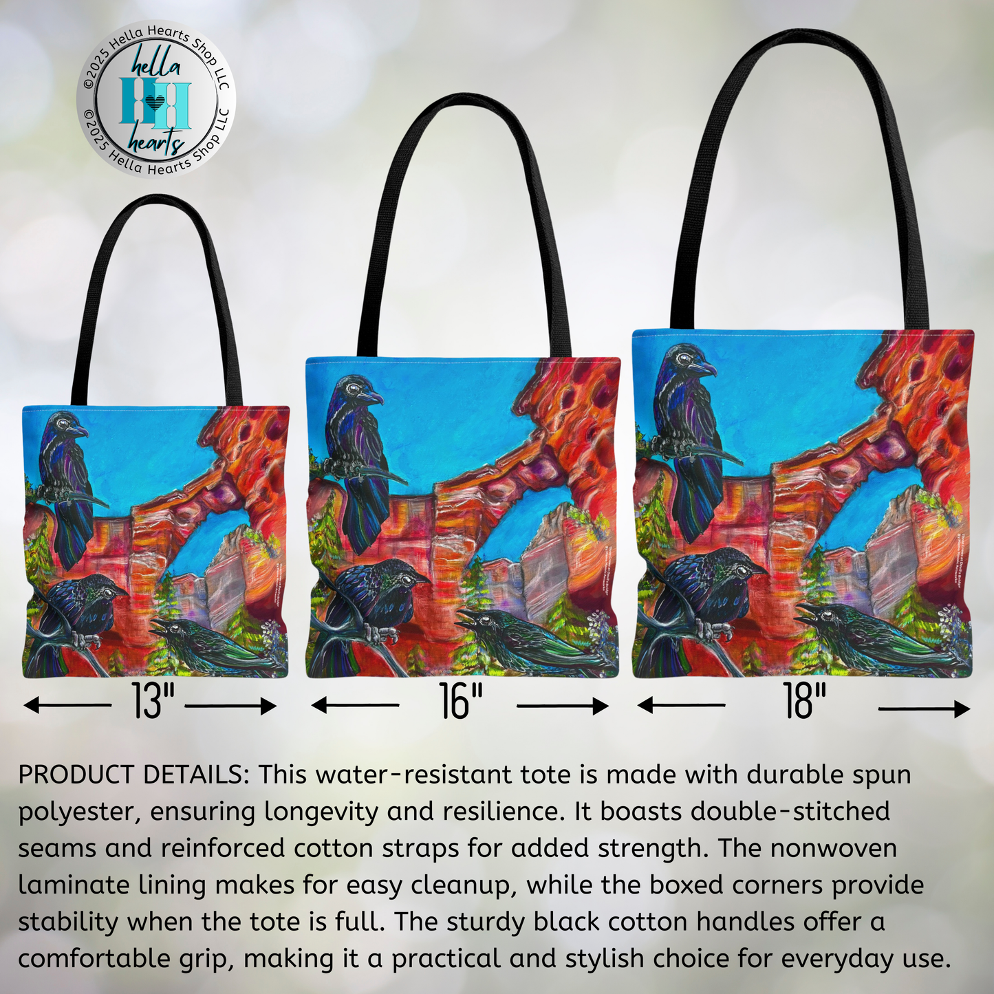 Sedona Devil's Bridge Tote Bag - Original Art, Three Ravens at Devil's Bridge from Mama Mosaic Artworks - 3 Sizes