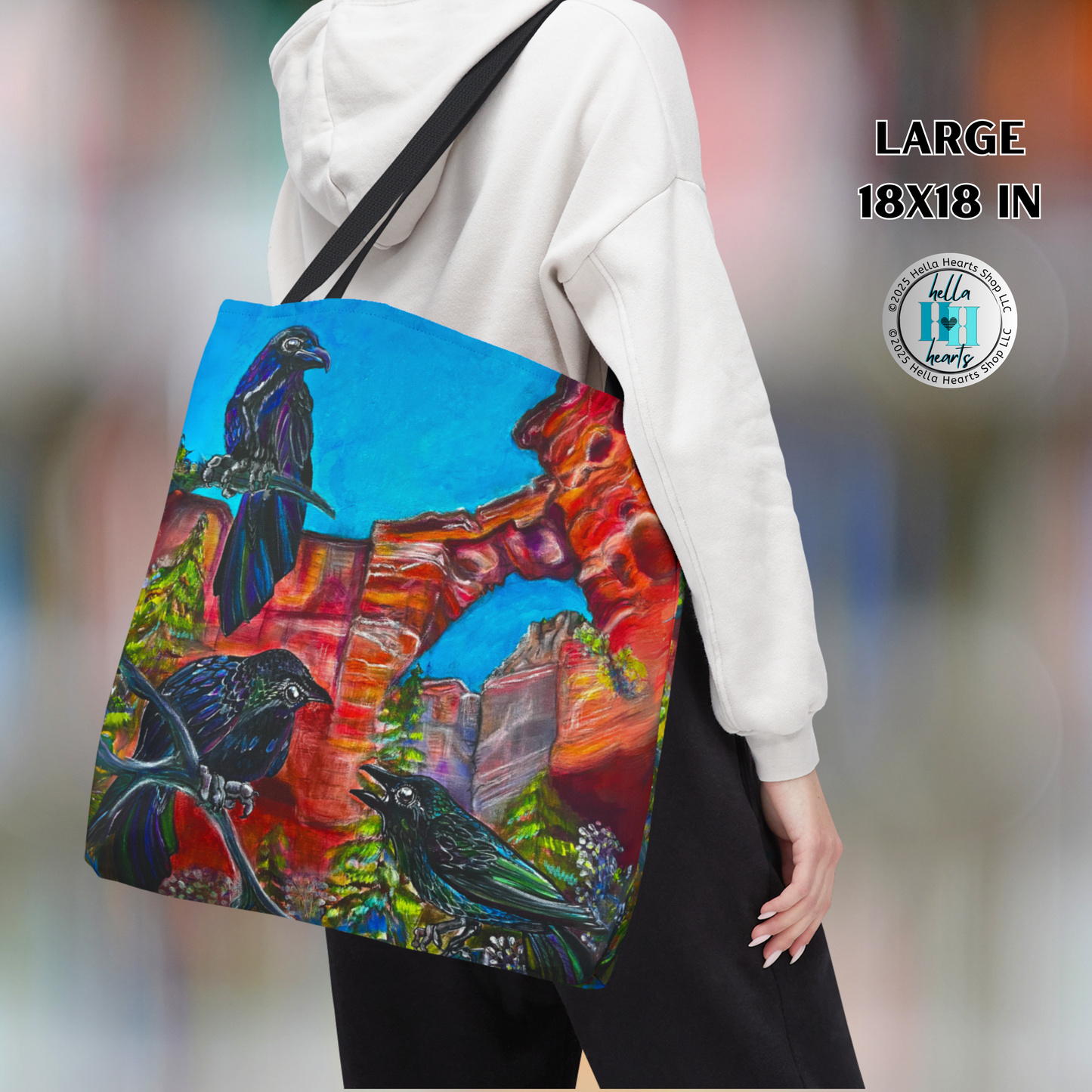 Sedona Devil's Bridge Tote Bag - Original Art, Three Ravens at Devil's Bridge from Mama Mosaic Artworks - 3 Sizes