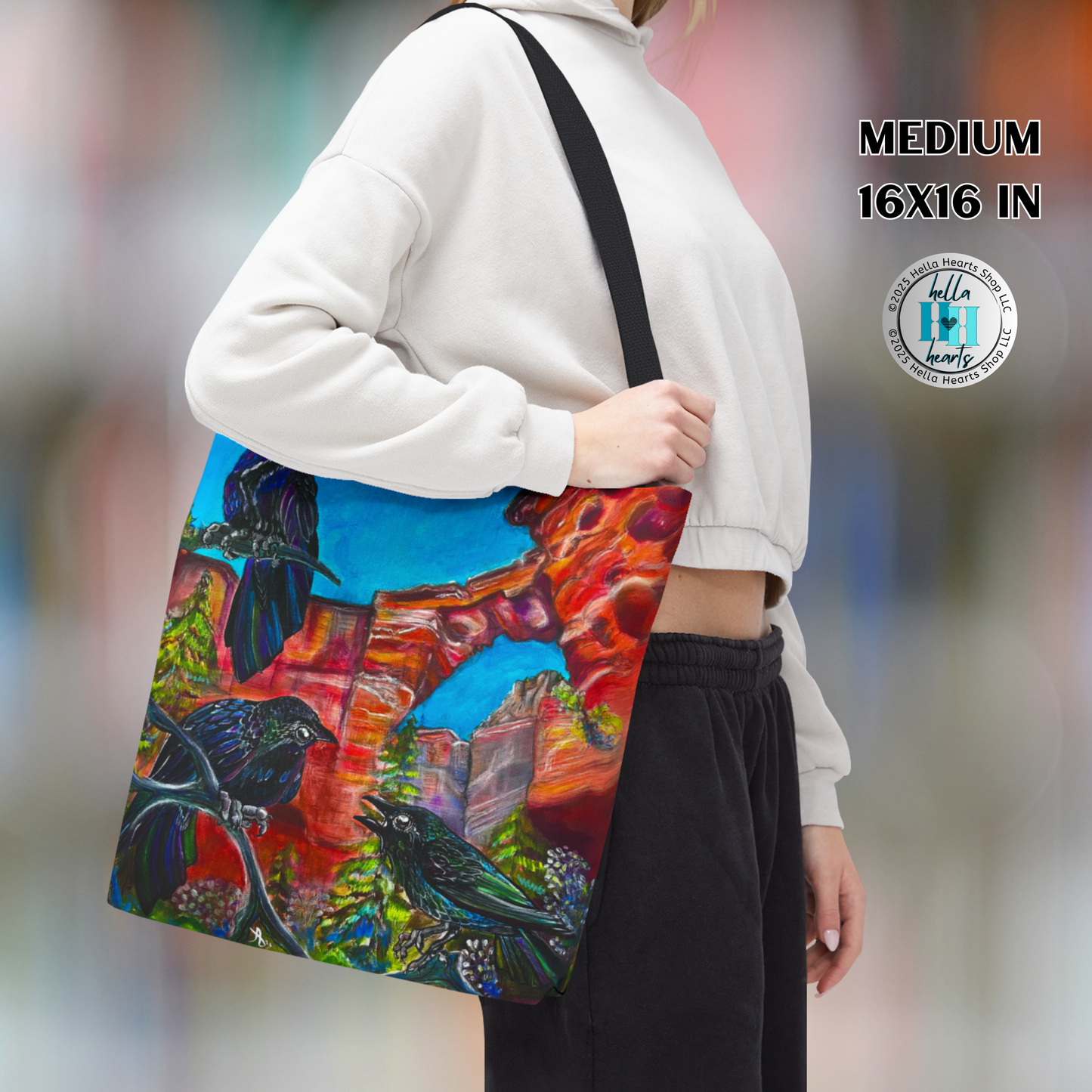 Sedona Devil's Bridge Tote Bag - Original Art, Three Ravens at Devil's Bridge from Mama Mosaic Artworks - 3 Sizes