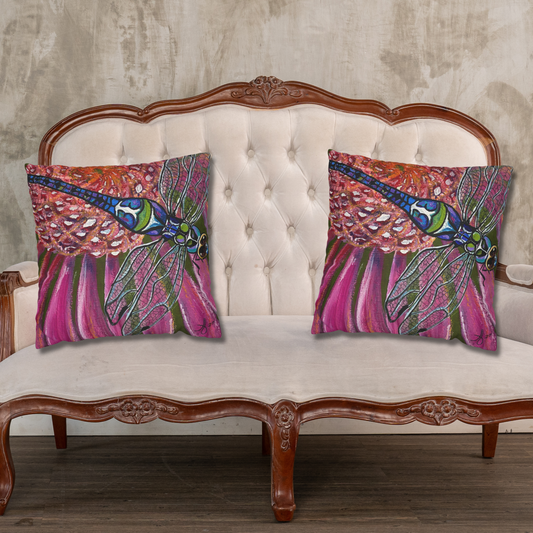 Dragonfly Throw Pillow Cover - Faux Suede - 3 Sizes - Garden Jewel from Mama Mosaic Artworks