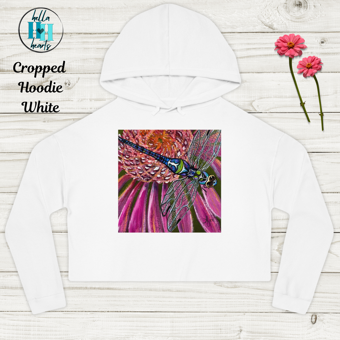 Dragonfly Cropped Hooded Sweatshirt - Garden Jewel from Mama Mosaic Artworks