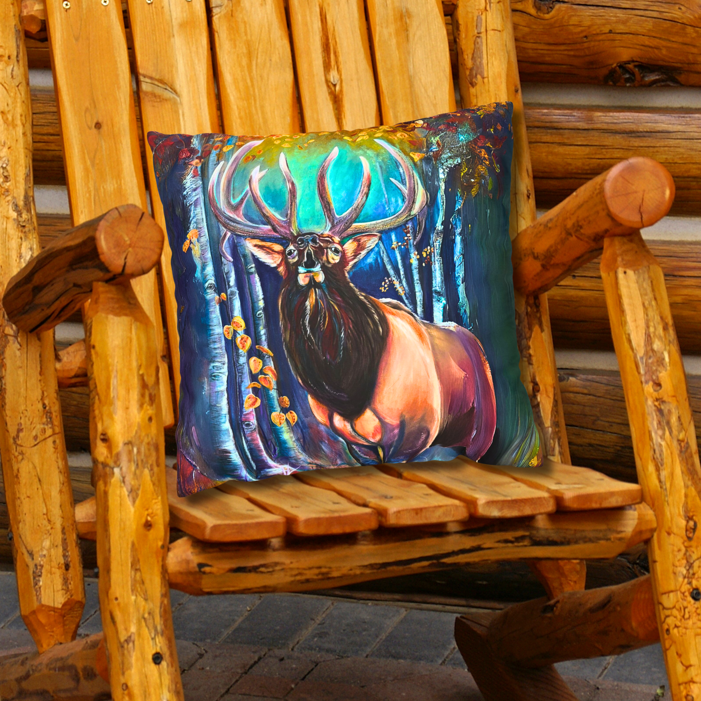Wapiti Elk Throw Pillow Cover - Faux Suede - 3 Sizes - Song of Autumn Elk from Mama Mosaic Artworks