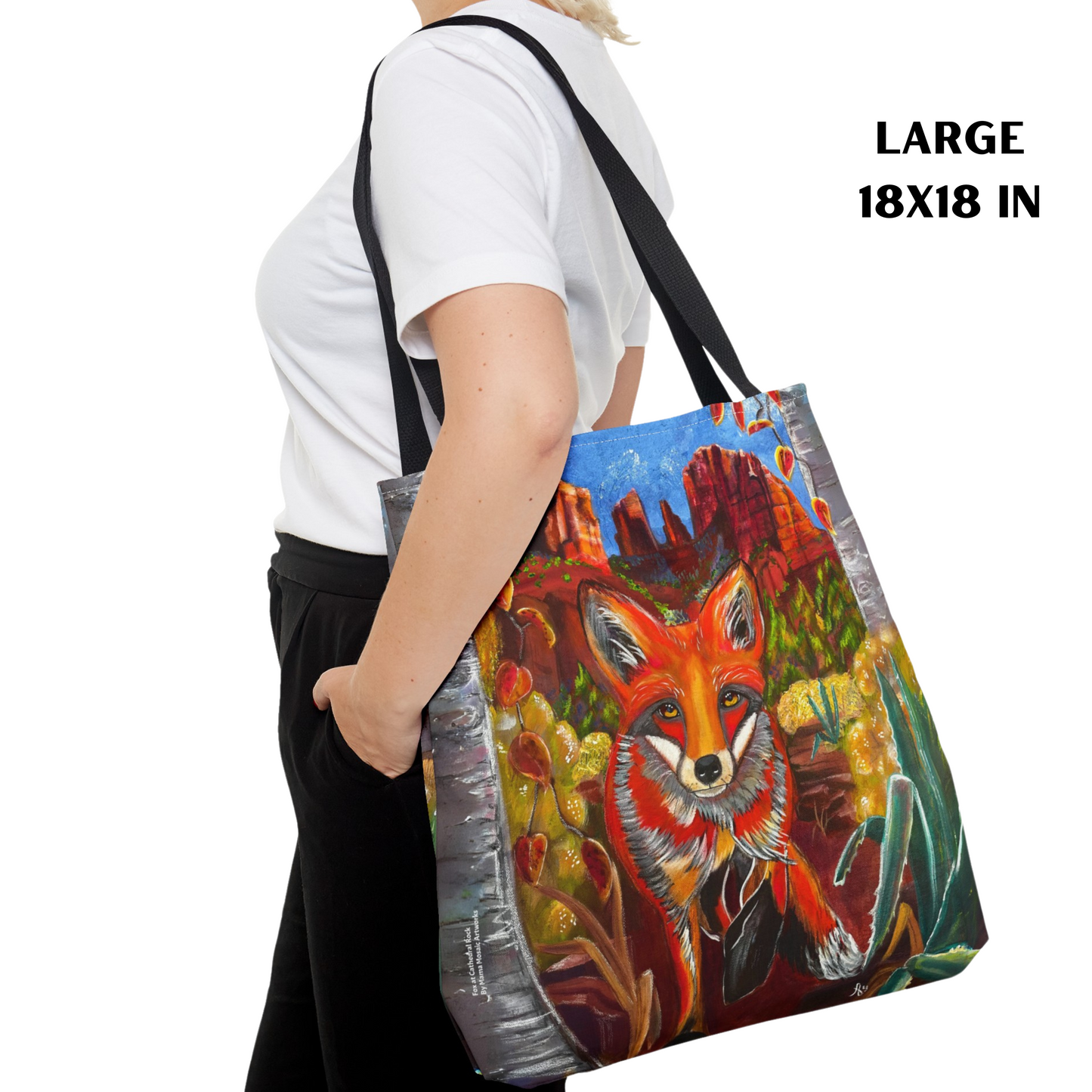 Sedona Fox Tote Bag - 3 Sizes - Fox at Cathedral Rock from Mama Mosaic Artworks