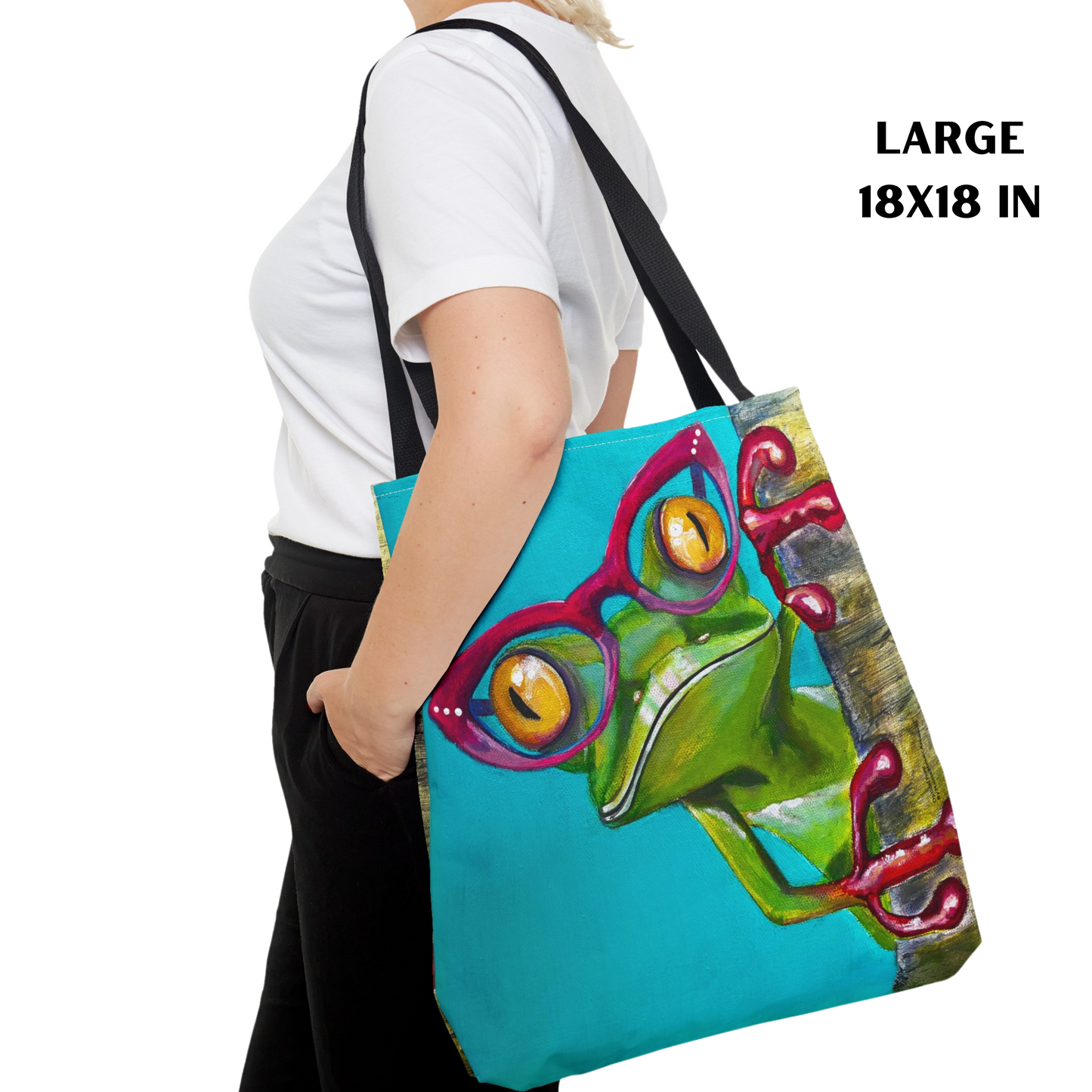 Frog Tote Bag - Original Art, Read More Optical Frog from Mama Mosaic Artworks - 3 Sizes