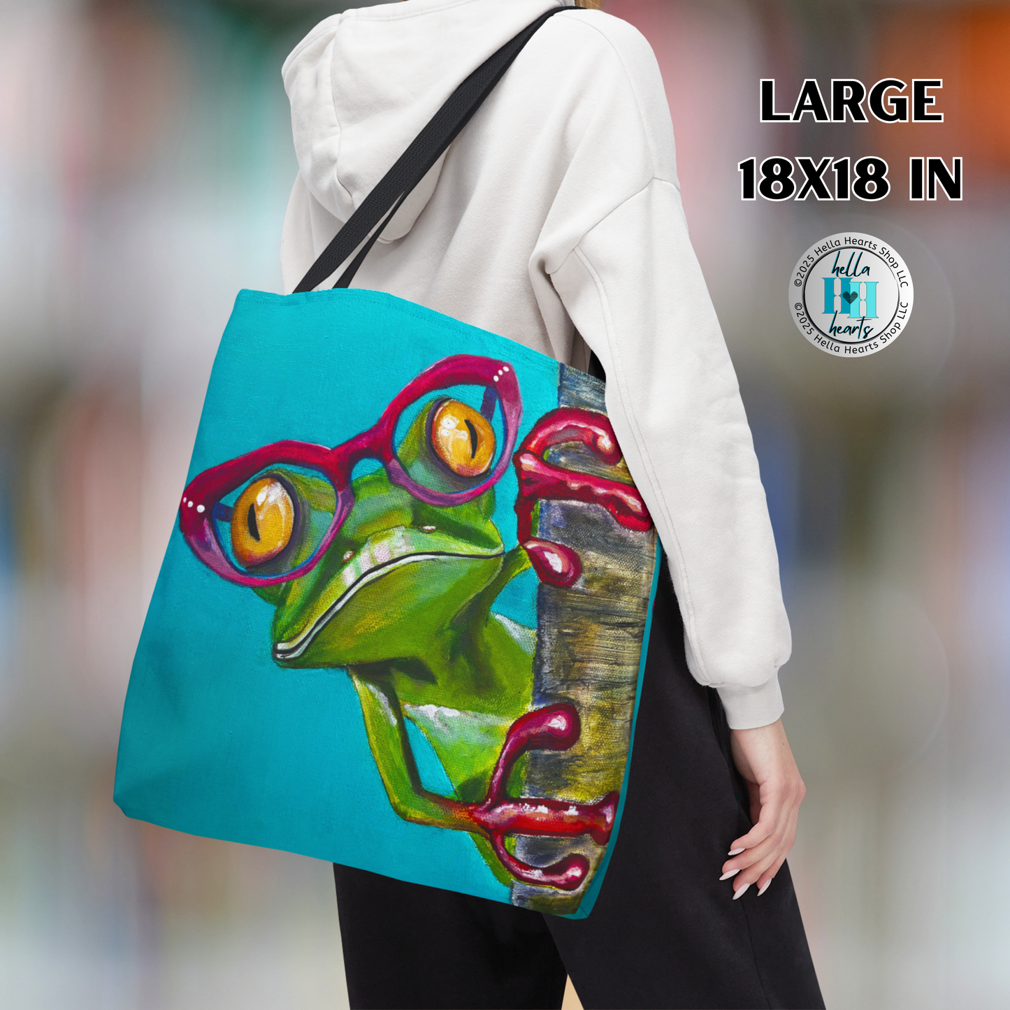 Frog Tote Bag - Original Art, Read More Optical Frog from Mama Mosaic Artworks - 3 Sizes