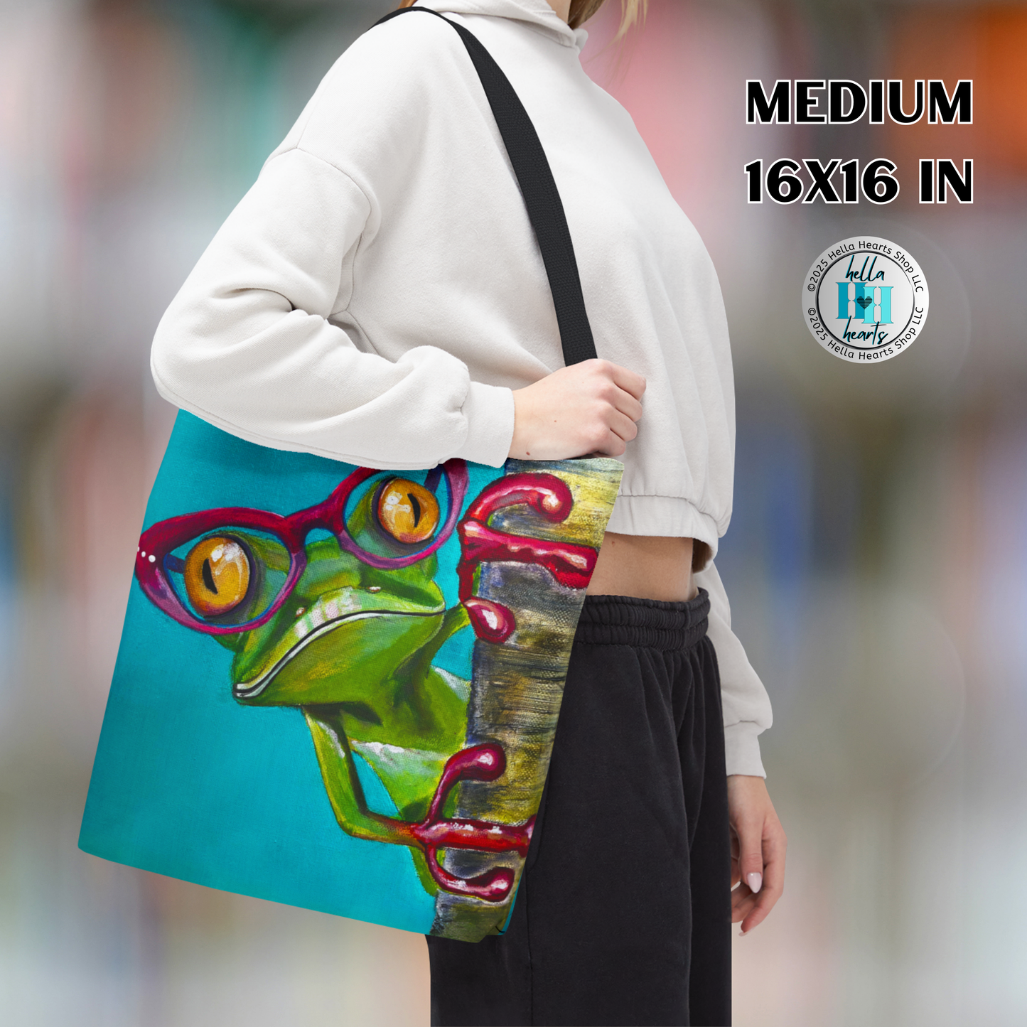 Frog Tote Bag - Original Art, Read More Optical Frog from Mama Mosaic Artworks - 3 Sizes