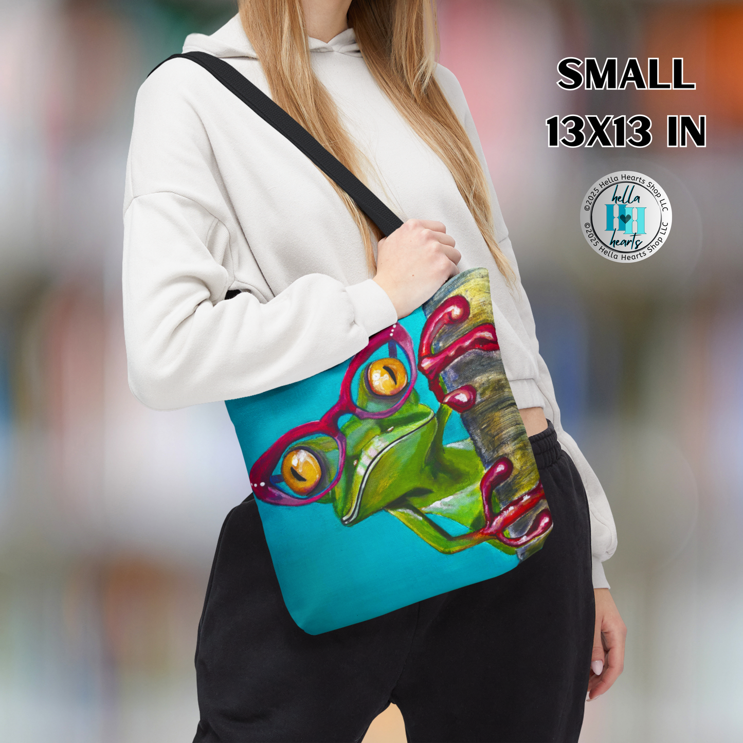 Frog Tote Bag - Original Art, Read More Optical Frog from Mama Mosaic Artworks - 3 Sizes