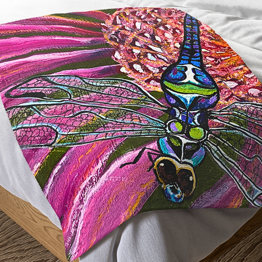 Dragonfly Blanket - Velveteen Plush Throw - Garden Jewel from Mama Mosaic Artworks