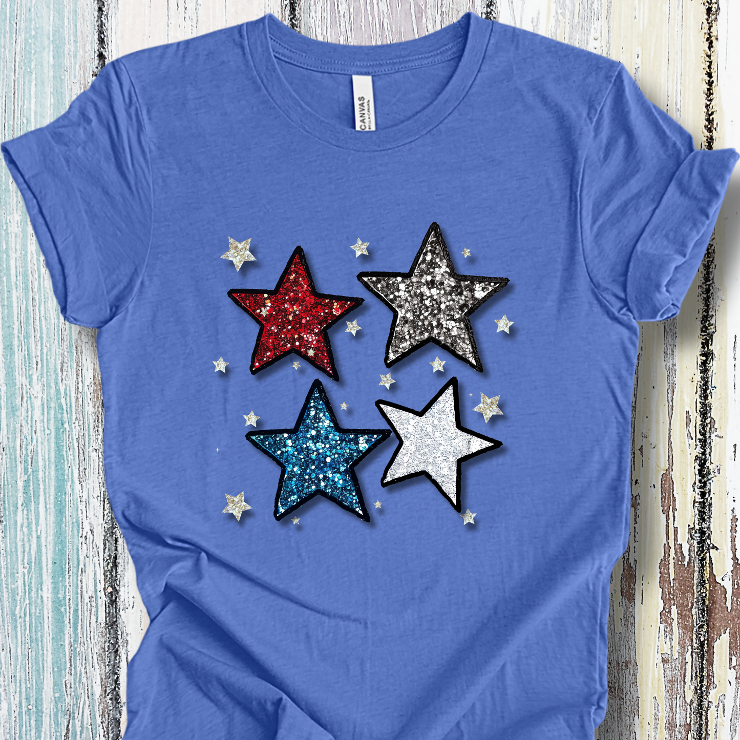 USA TShirt - Glittery Stars 4th of July Unisex Crew