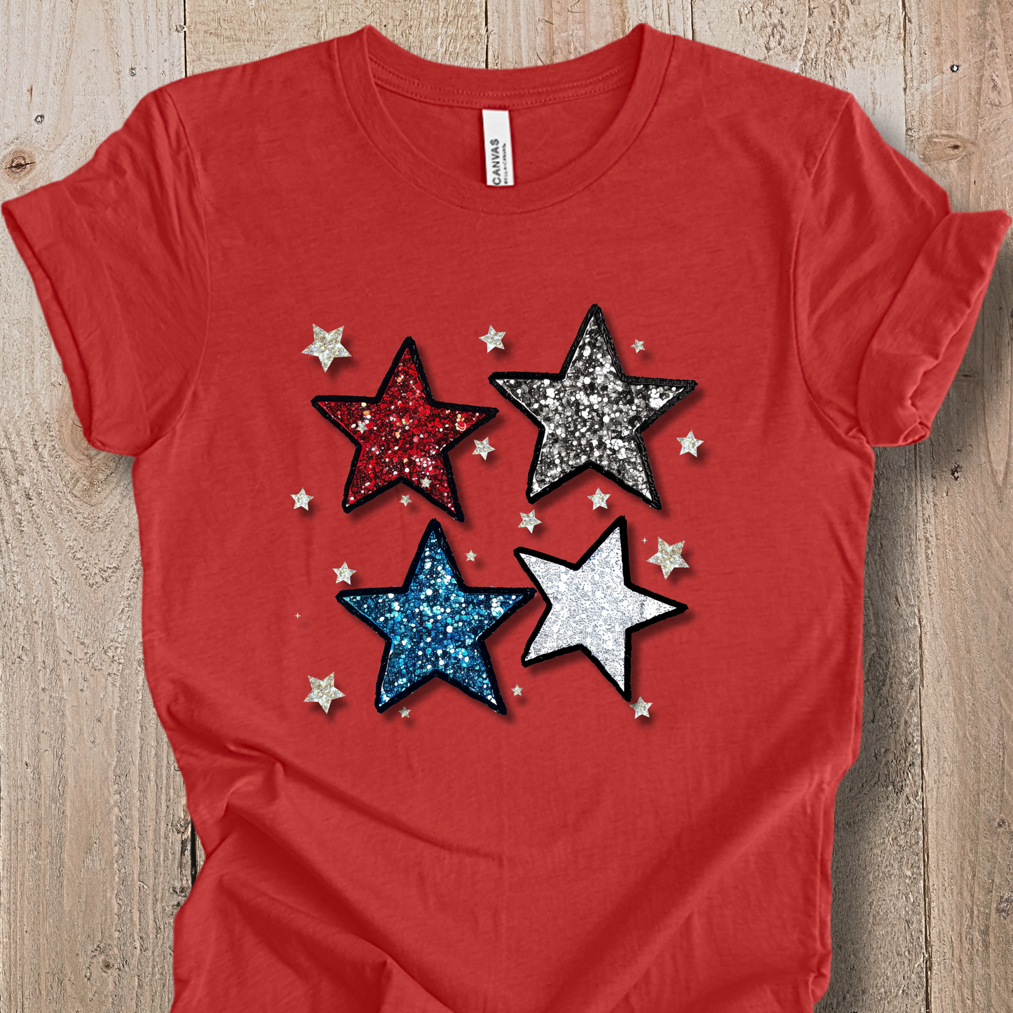 USA TShirt - Glittery Stars 4th of July Unisex Crew