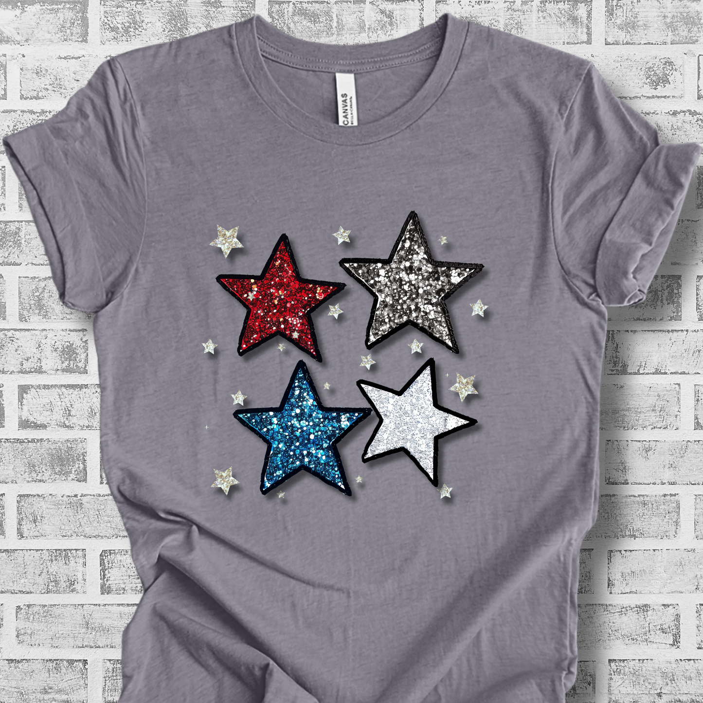 USA TShirt - Glittery Stars 4th of July Unisex Crew