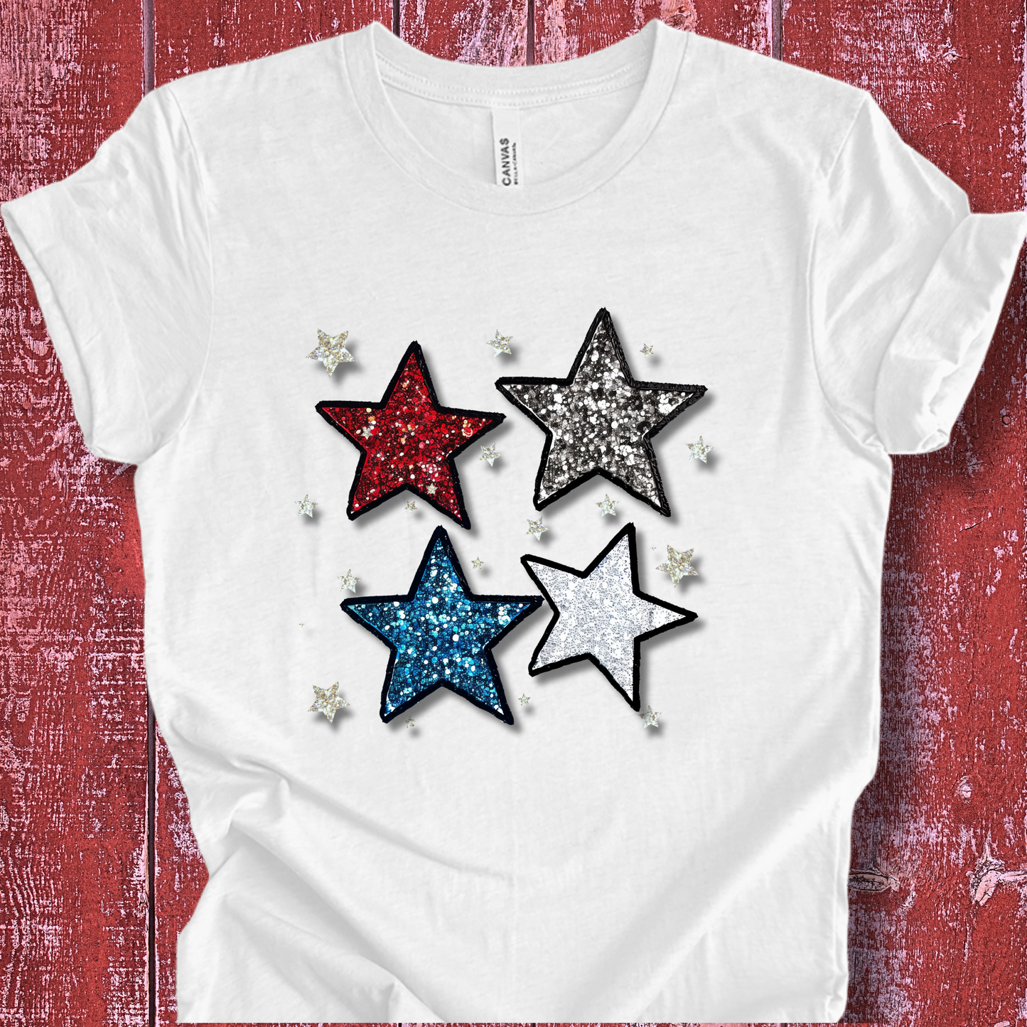 USA TShirt - Glittery Stars 4th of July Unisex Crew