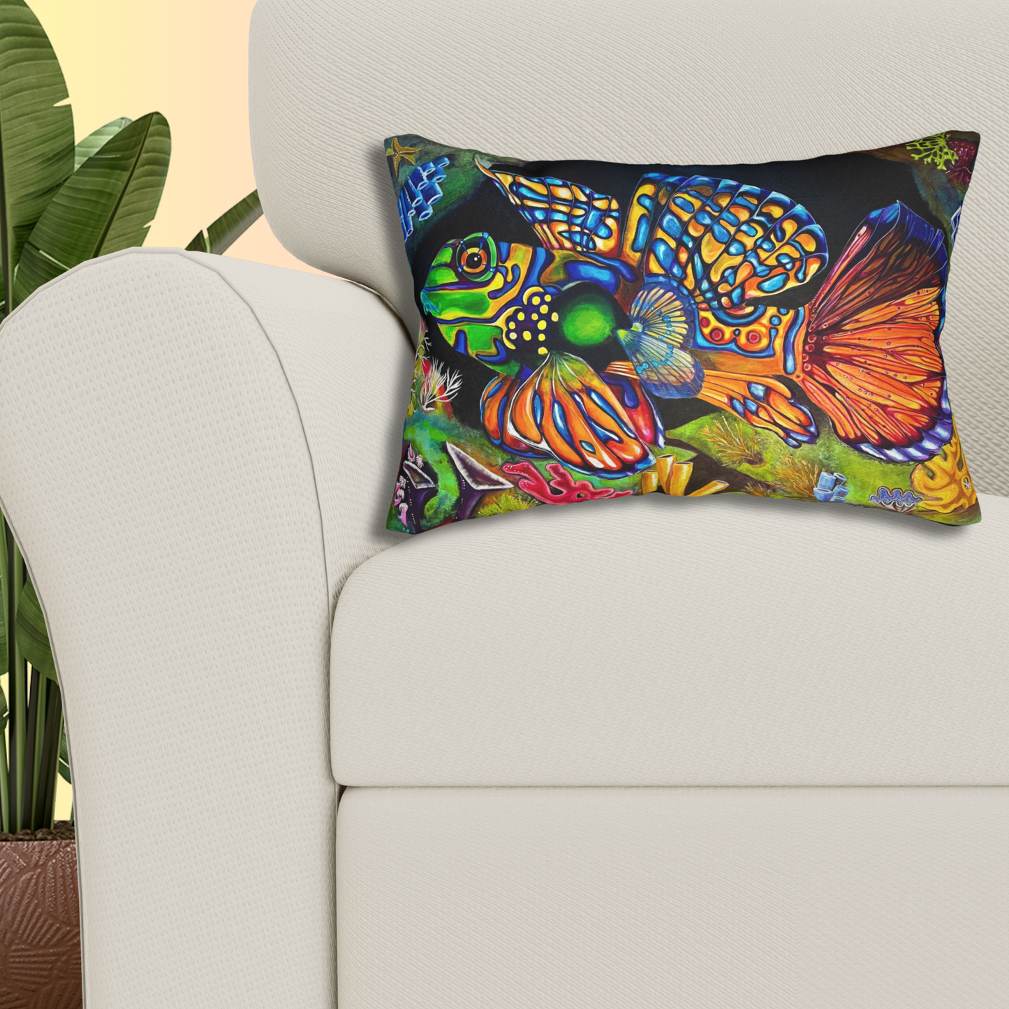 Tropical Fish Lumbar Pillow and Cover - 20x14" - Portrait of Mandarin Goby from Mama Mosaic Artworks