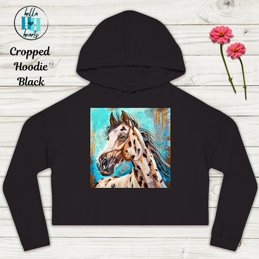 Appaloosa Cropped Hooded Sweatshirt - Gypsy From Mama Mosaic Artworks