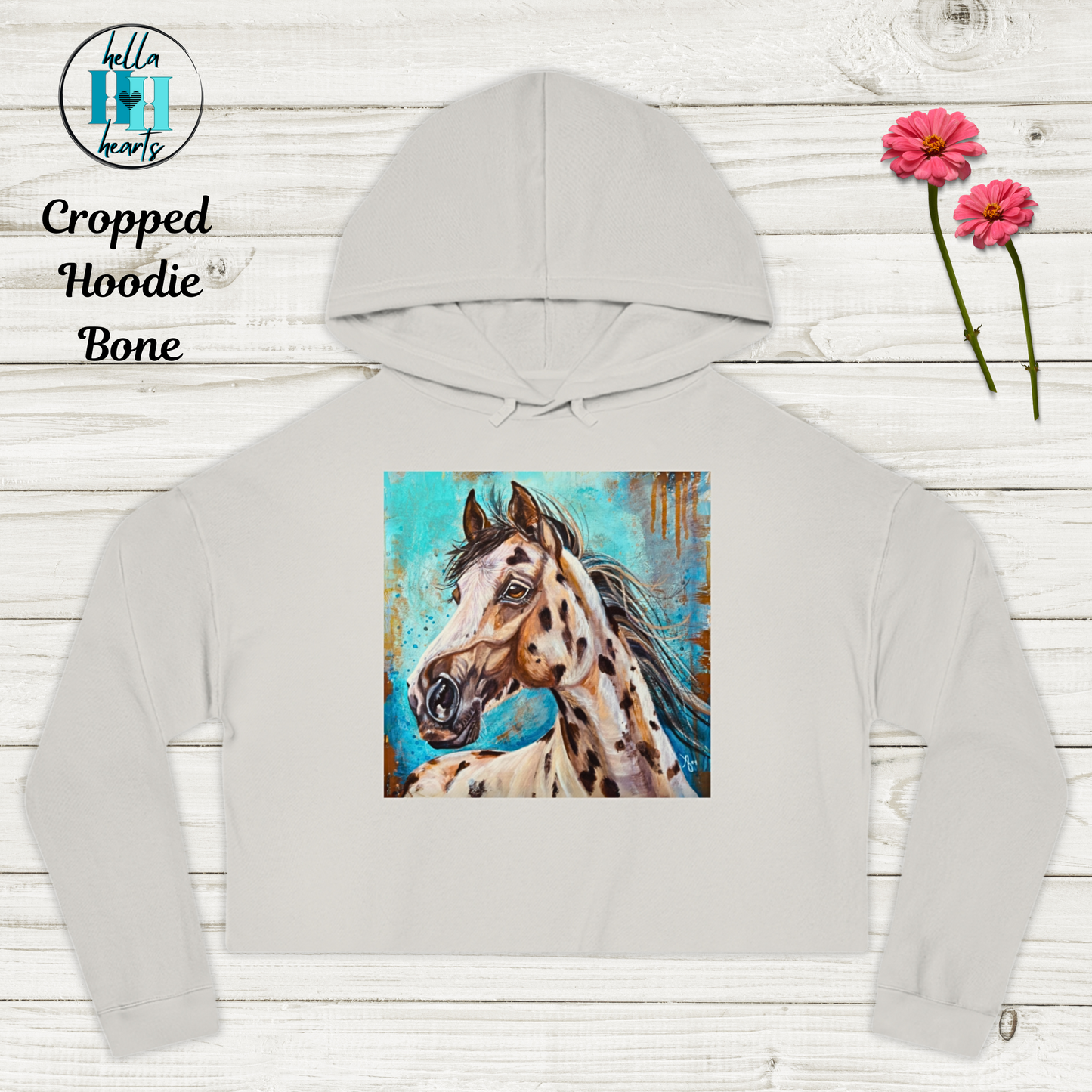 Appaloosa Cropped Hooded Sweatshirt - Gypsy From Mama Mosaic Artworks