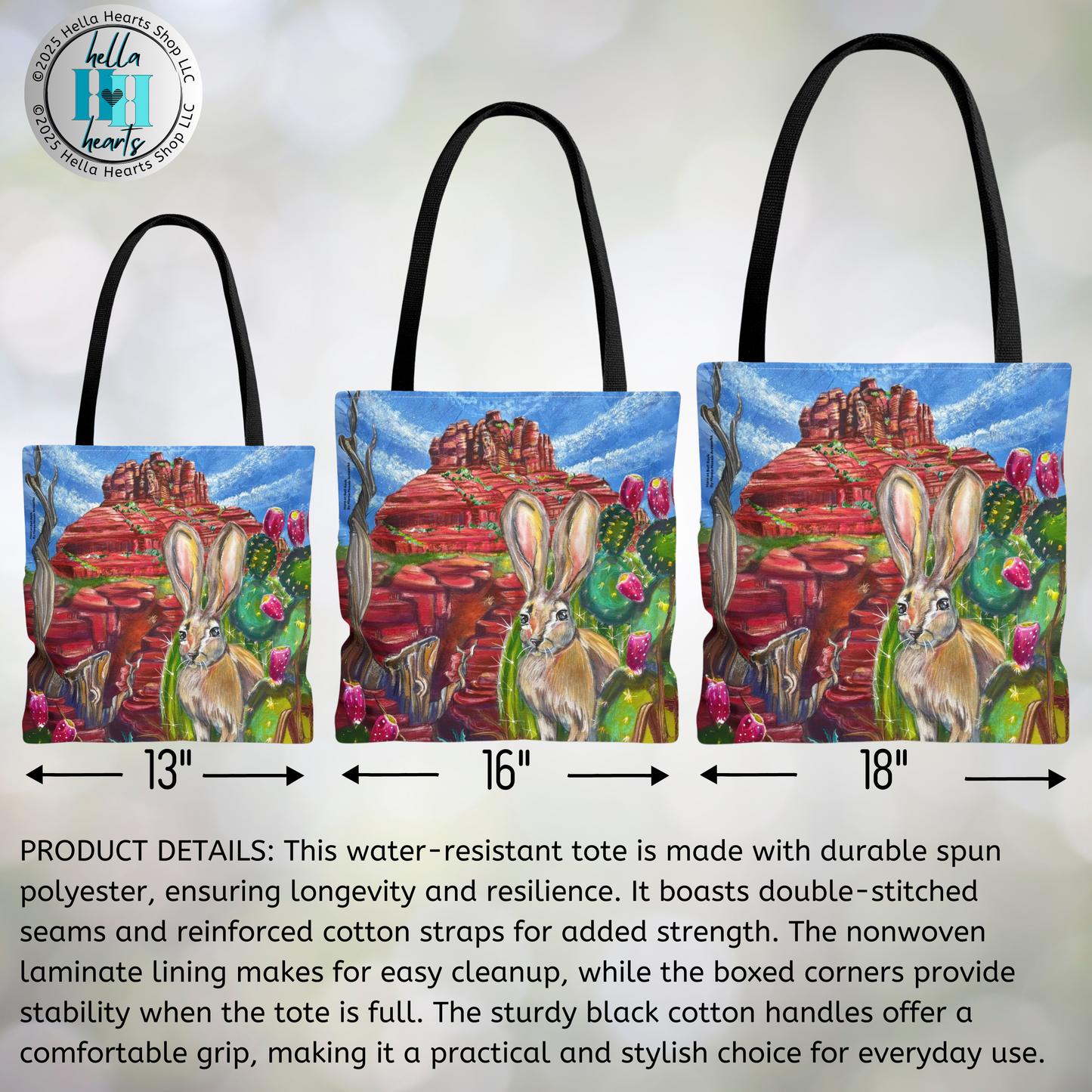 Sedona Hare Tote Bag - Original Art, Hare at Bell Rock from Mama Mosaic Artworks - 3 Sizes