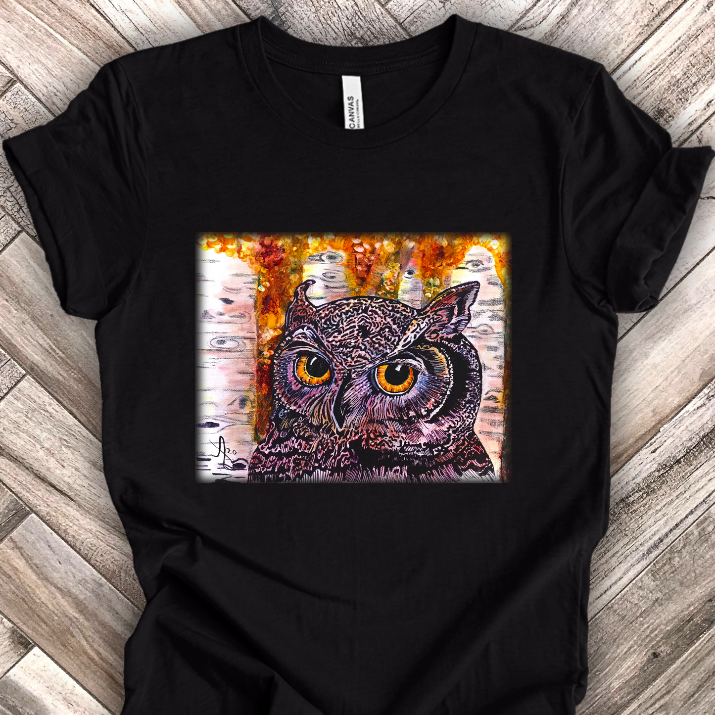 Horned Owl TShirt - Portrait of an Owl from Mama Mosaic Artworks - Unisex Crew