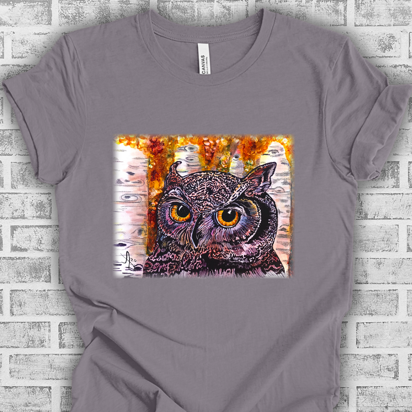 Horned Owl TShirt - Portrait of an Owl from Mama Mosaic Artworks - Unisex Crew