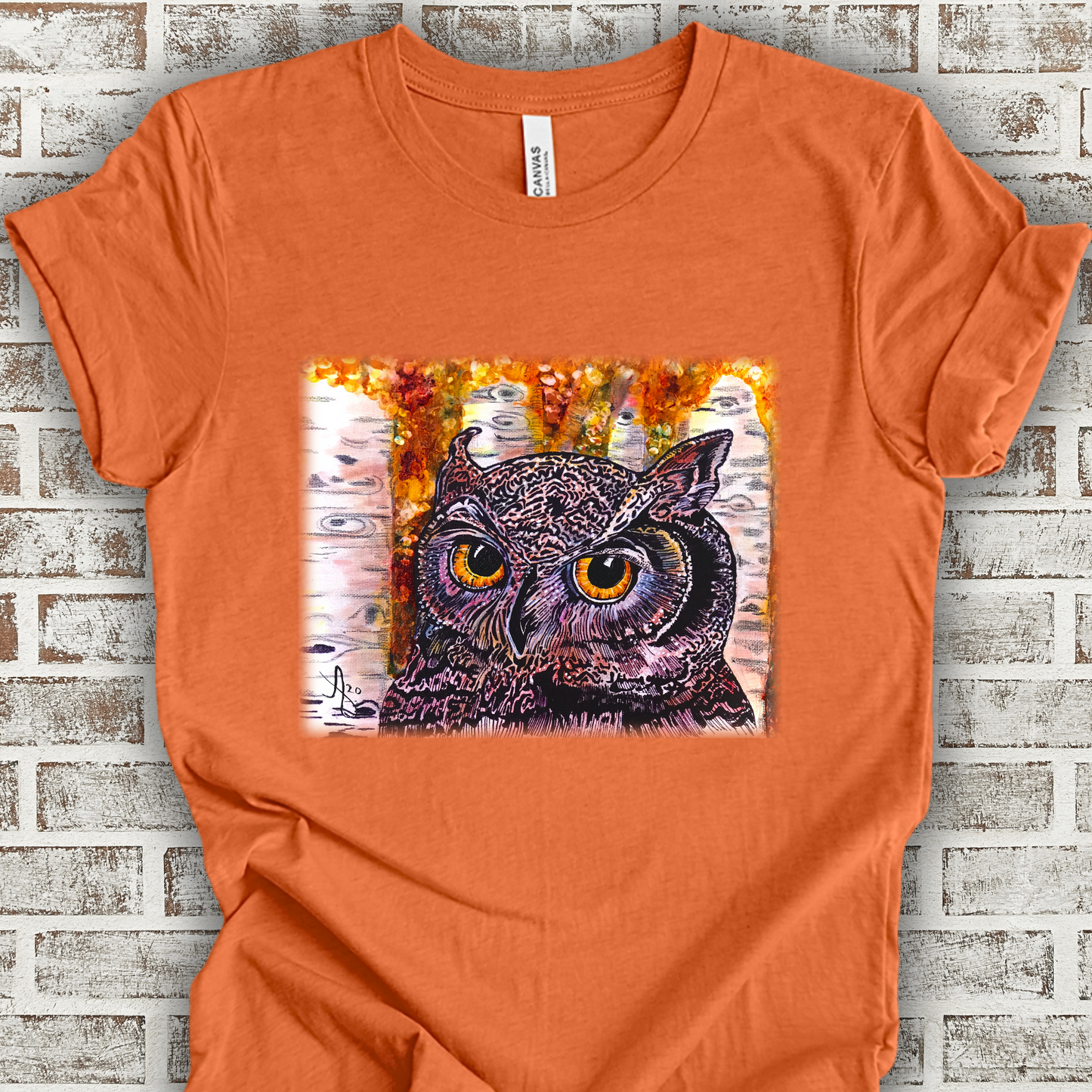 Horned Owl TShirt - Portrait of an Owl from Mama Mosaic Artworks - Unisex Crew