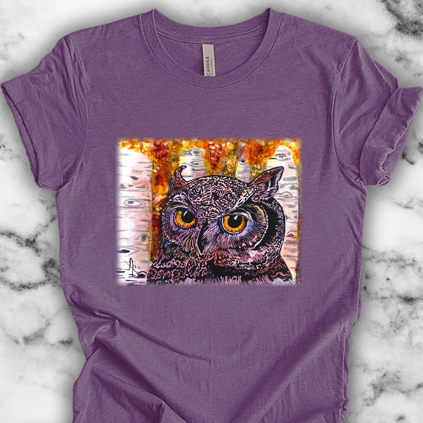 Horned Owl TShirt - Portrait of an Owl from Mama Mosaic Artworks - Unisex Crew