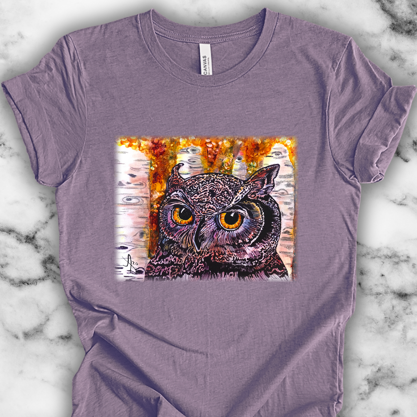Horned Owl TShirt - Portrait of an Owl from Mama Mosaic Artworks - Unisex Crew