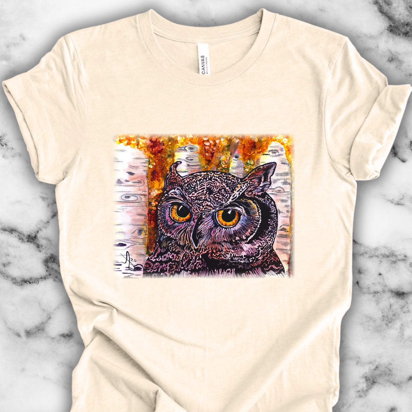 Horned Owl TShirt - Portrait of an Owl from Mama Mosaic Artworks - Unisex Crew