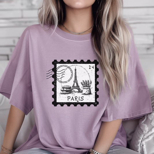 Vintage Paris Postage Stamp Comfort Colors Unisex TShirt