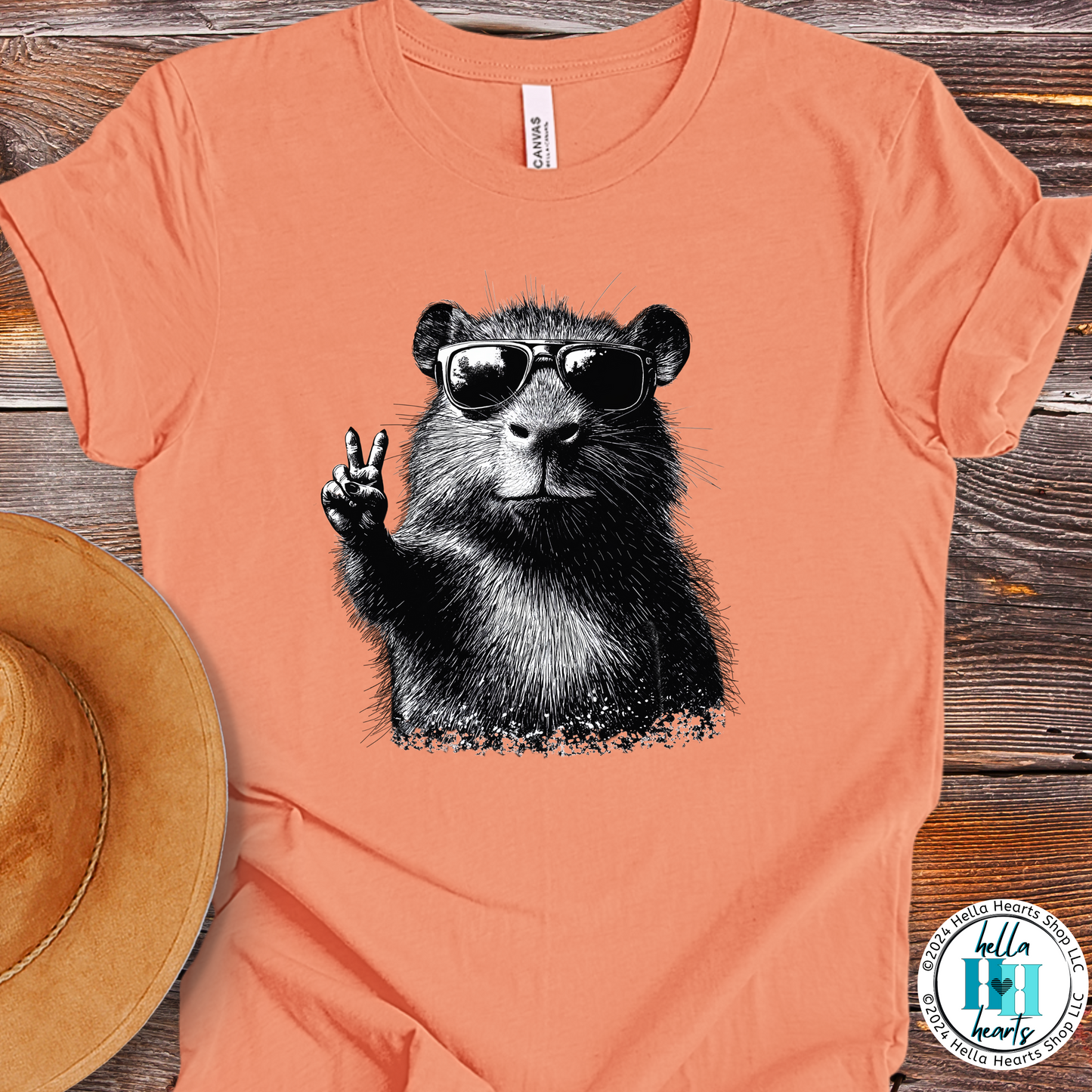 Capybara Shirt - Peace Sign - Unisex Crew