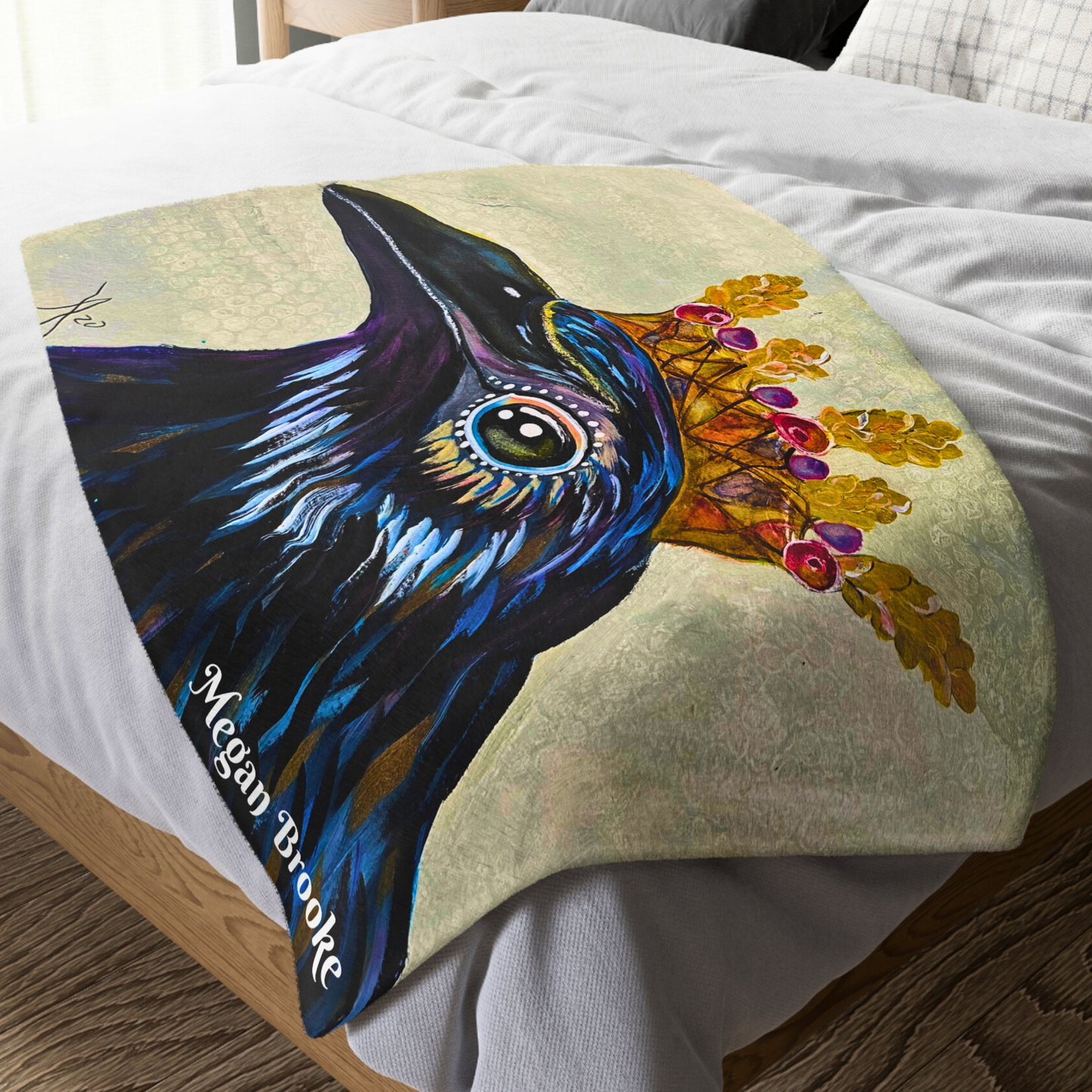 Crow Blanket - Velveteen Plush Throw - King Crow from Mama Mosaic Artworks