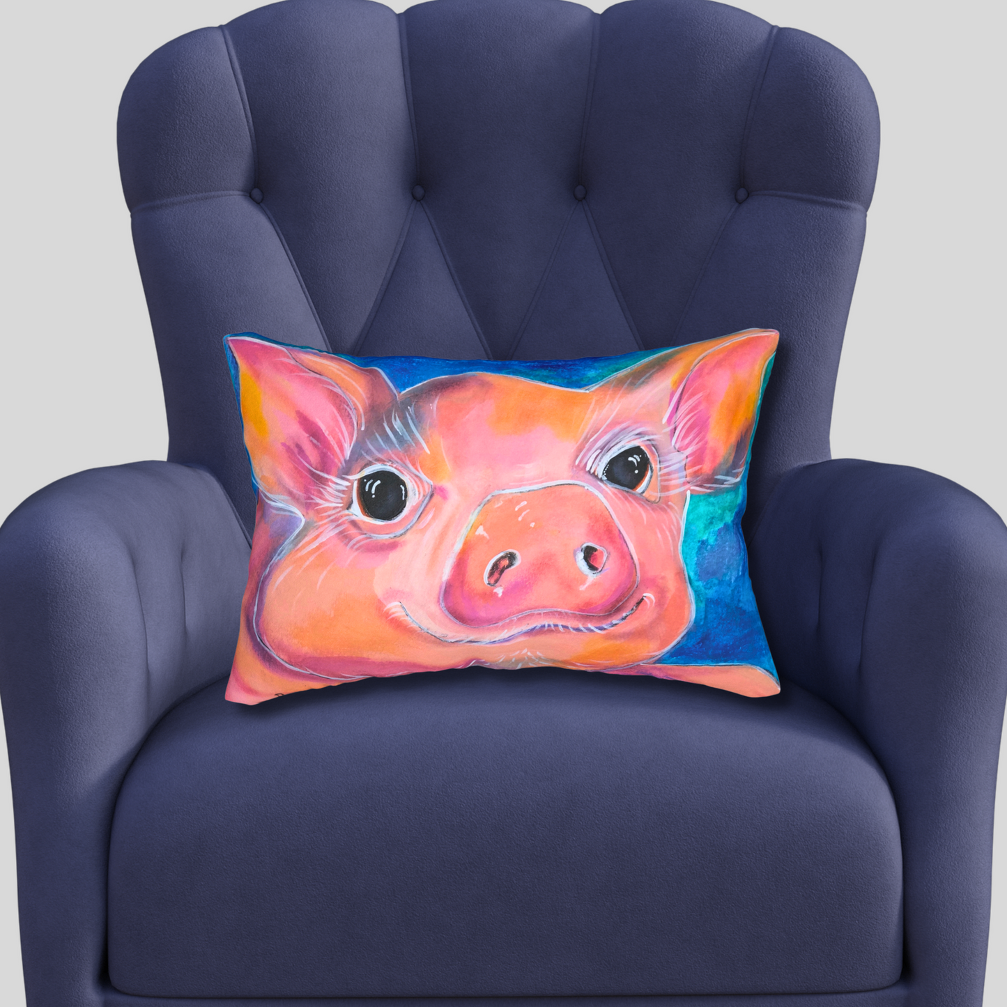 Cute Pig Lumbar Pillow and Cover - 20x14" - Piggie from Mama Mosaic Artworks