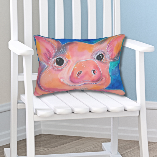 Cute Pig Lumbar Pillow and Cover - 20x14" - Piggie from Mama Mosaic Artworks