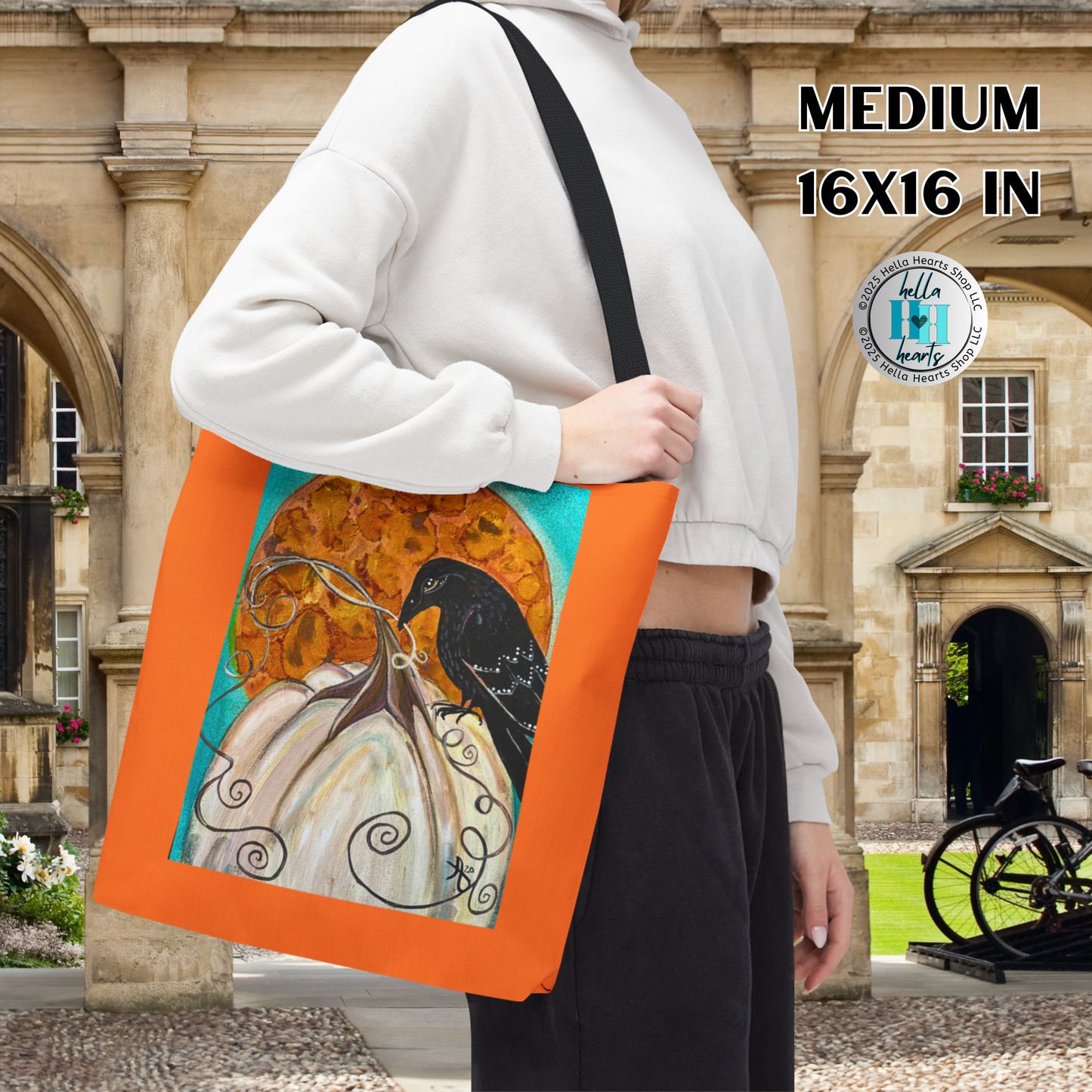 Raven Tote Bag - Original Art, Raven and White Pumpkin from Mama Mosaic Artworks - 3 Sizes